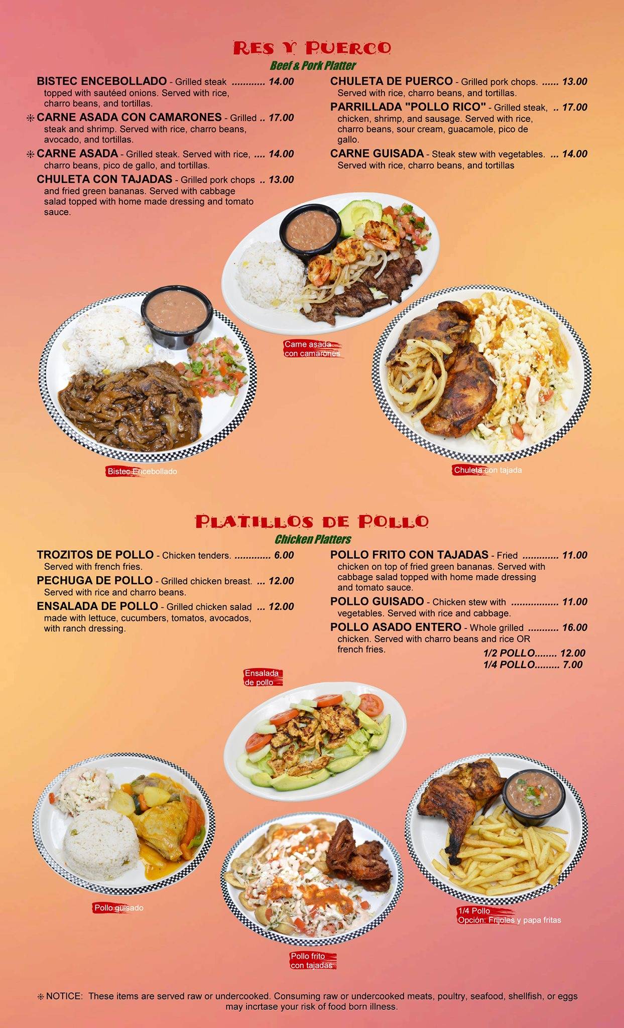 El Pollo Rico Restaurant Salvadoran меню