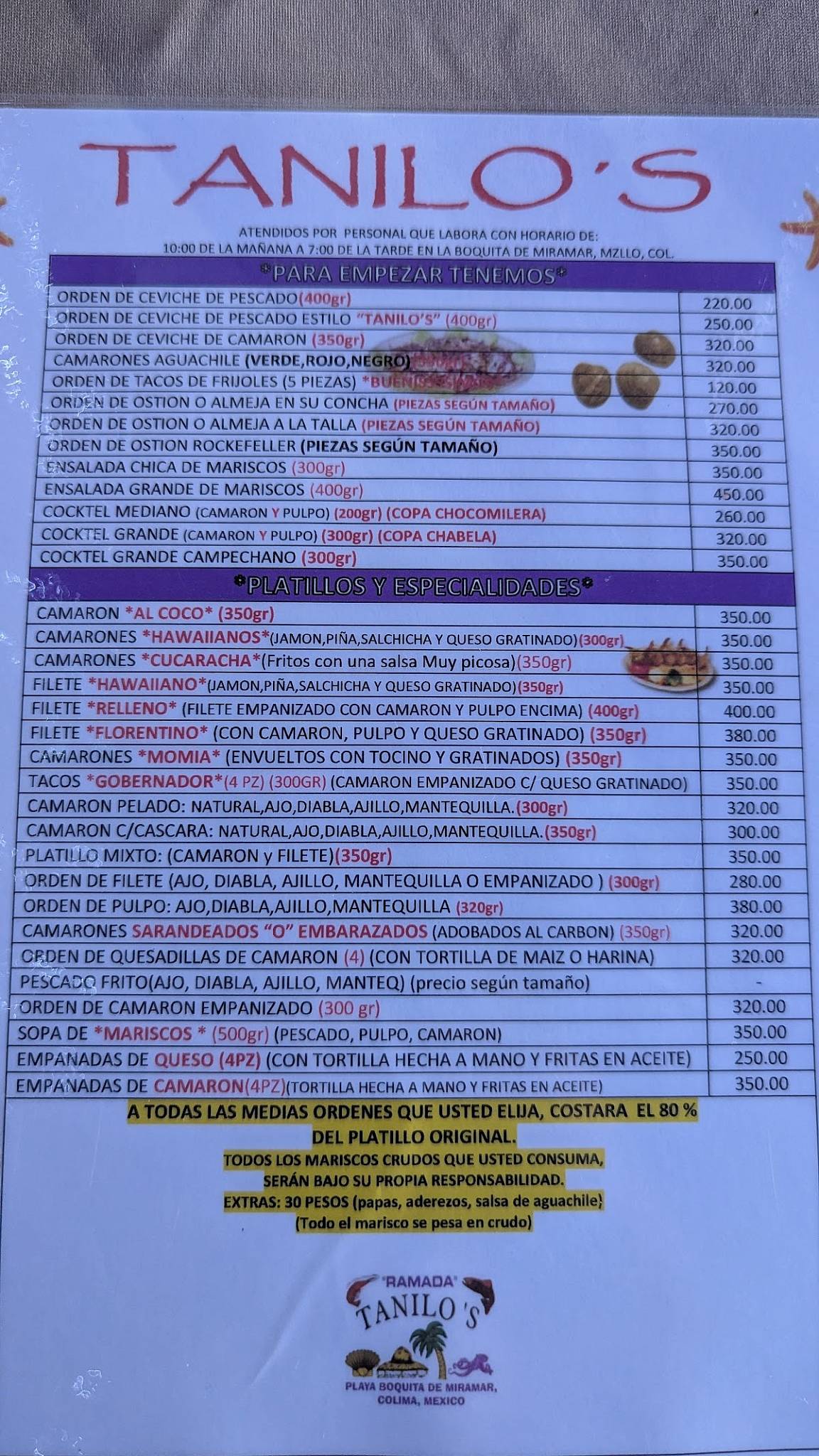 Ramada Tanilo's меню