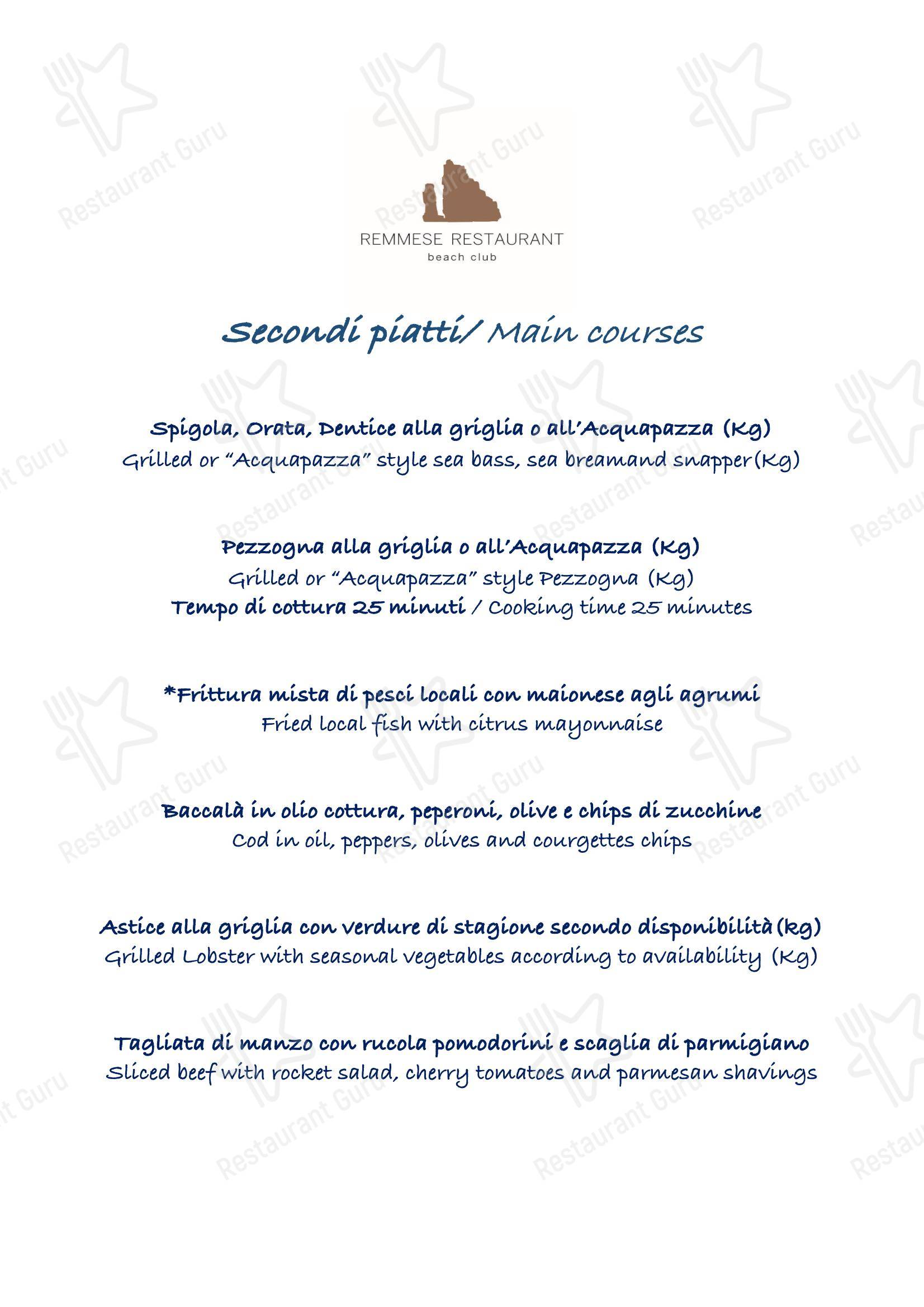 Меню паба и бара Remmese Restaurant в Позитано