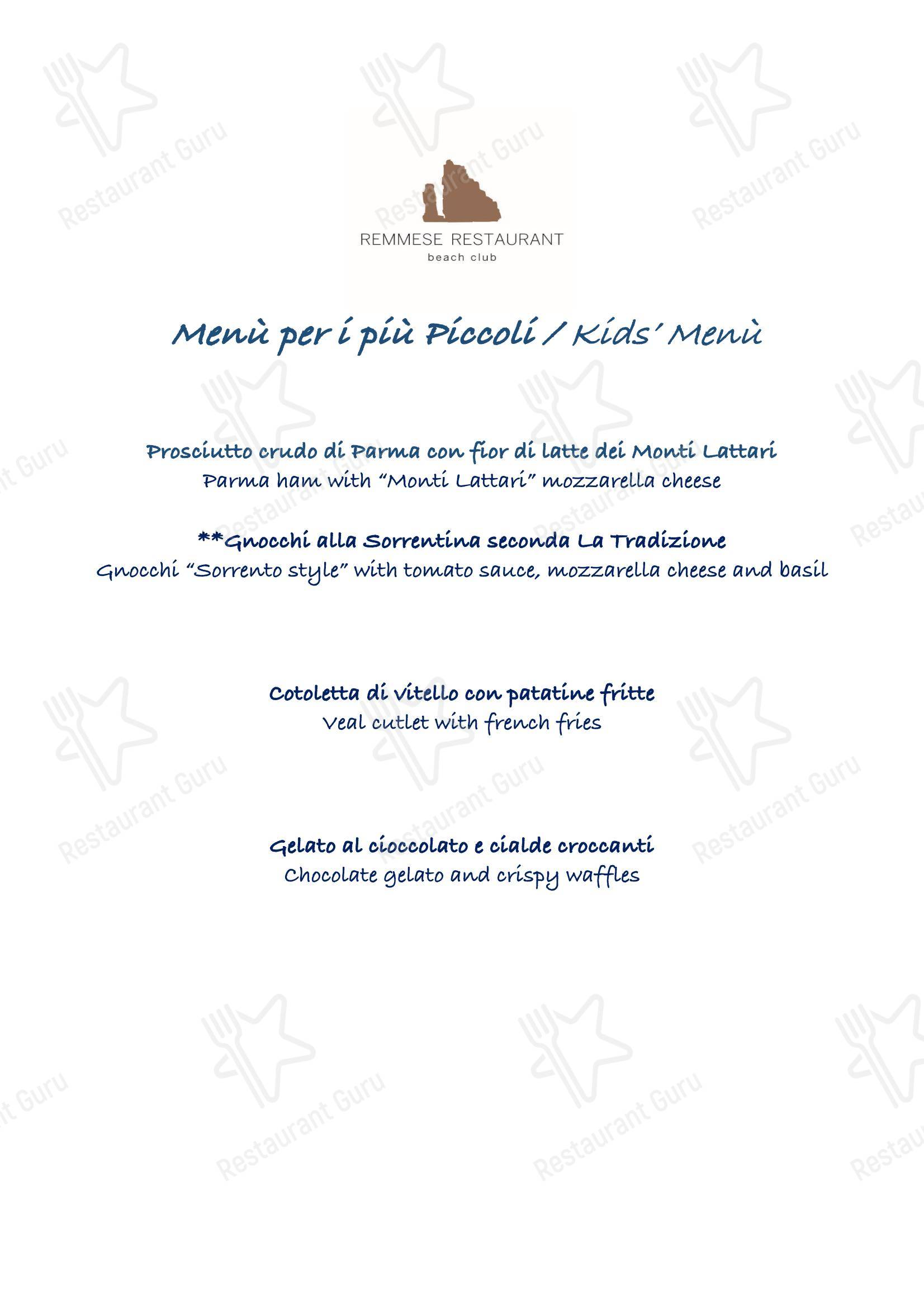 Меню паба и бара Remmese Restaurant в Позитано