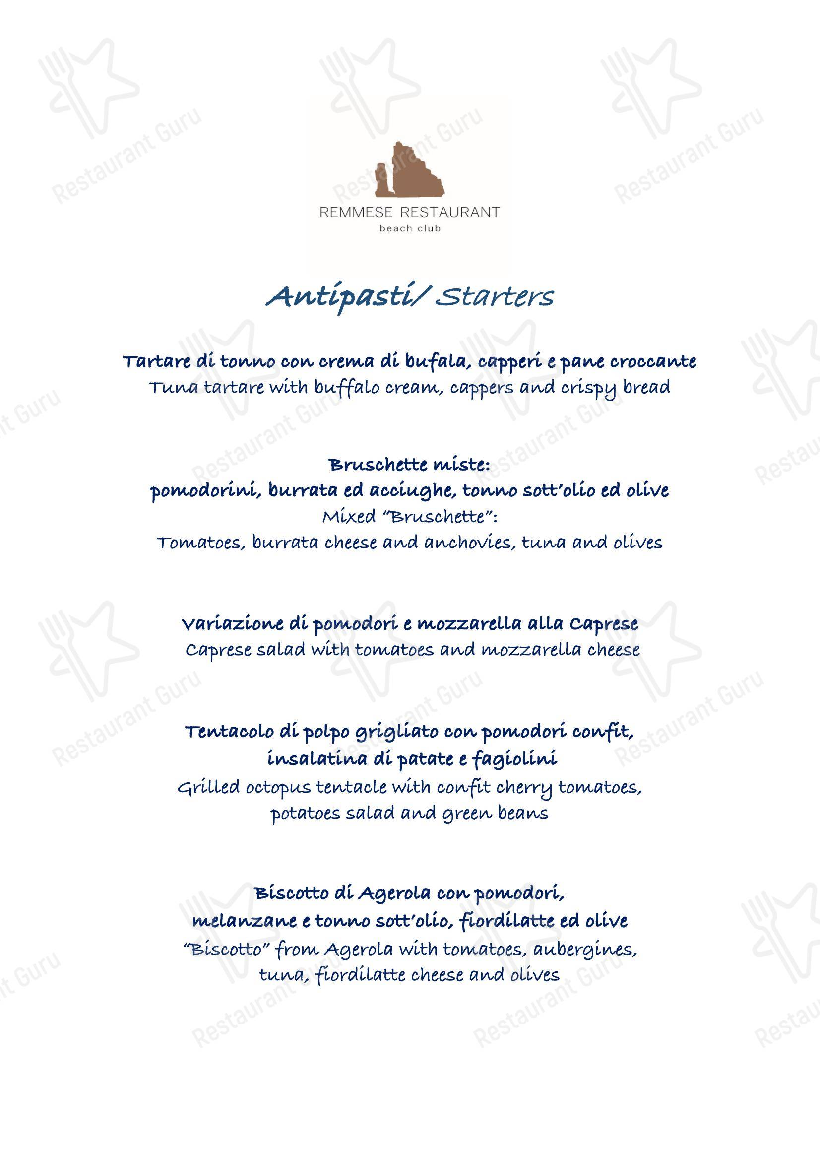 Remmese Restaurant в Позитано - Меню