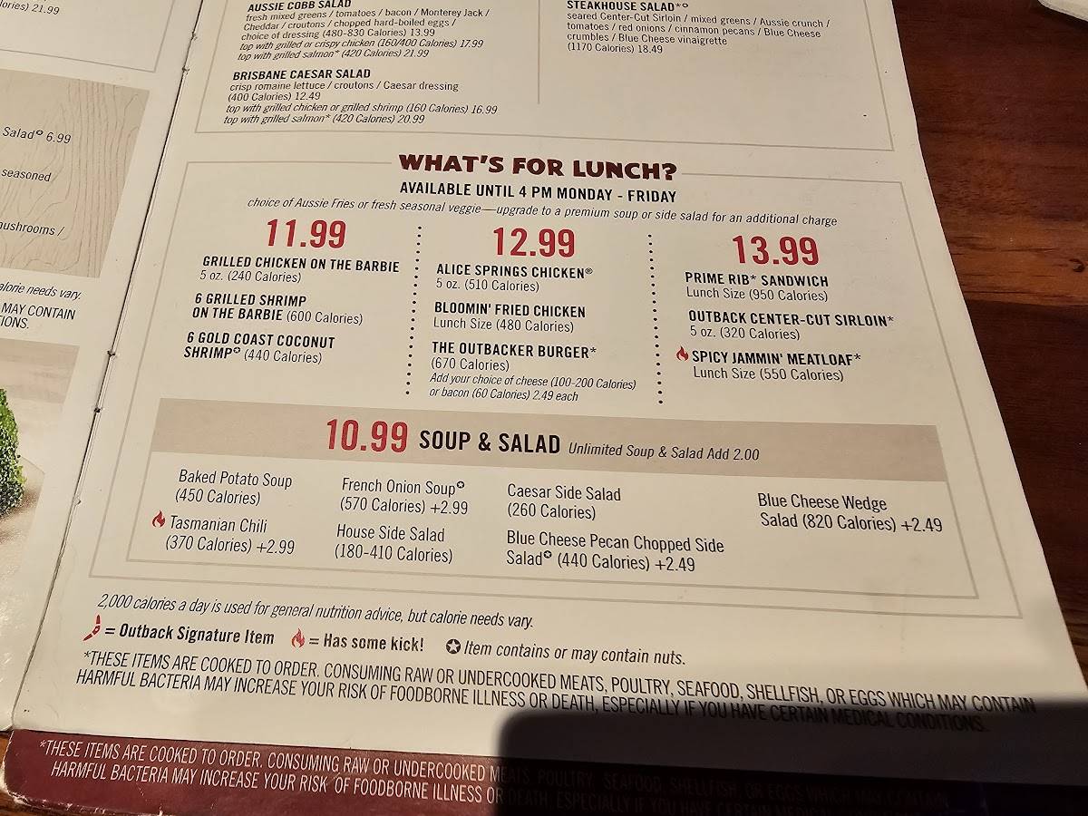 Outback Steakhouse меню