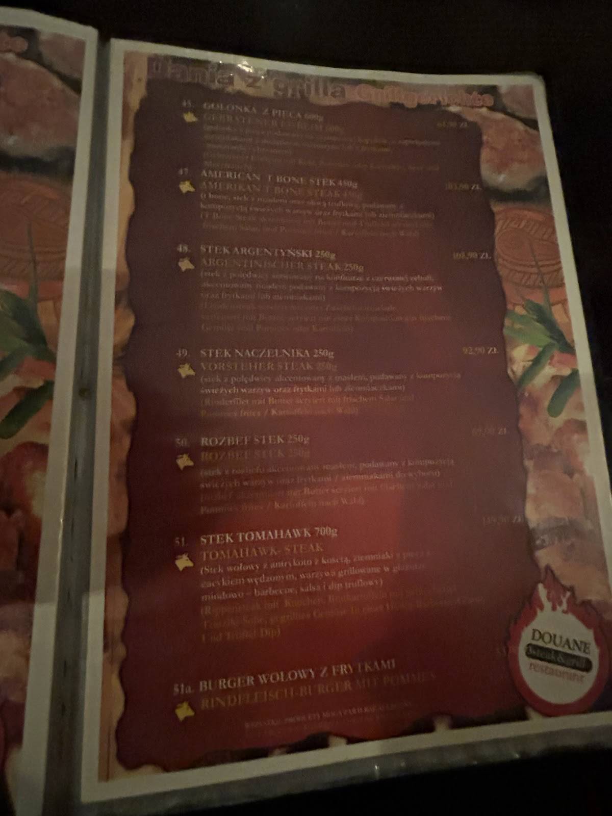 Restauracja Douane меню