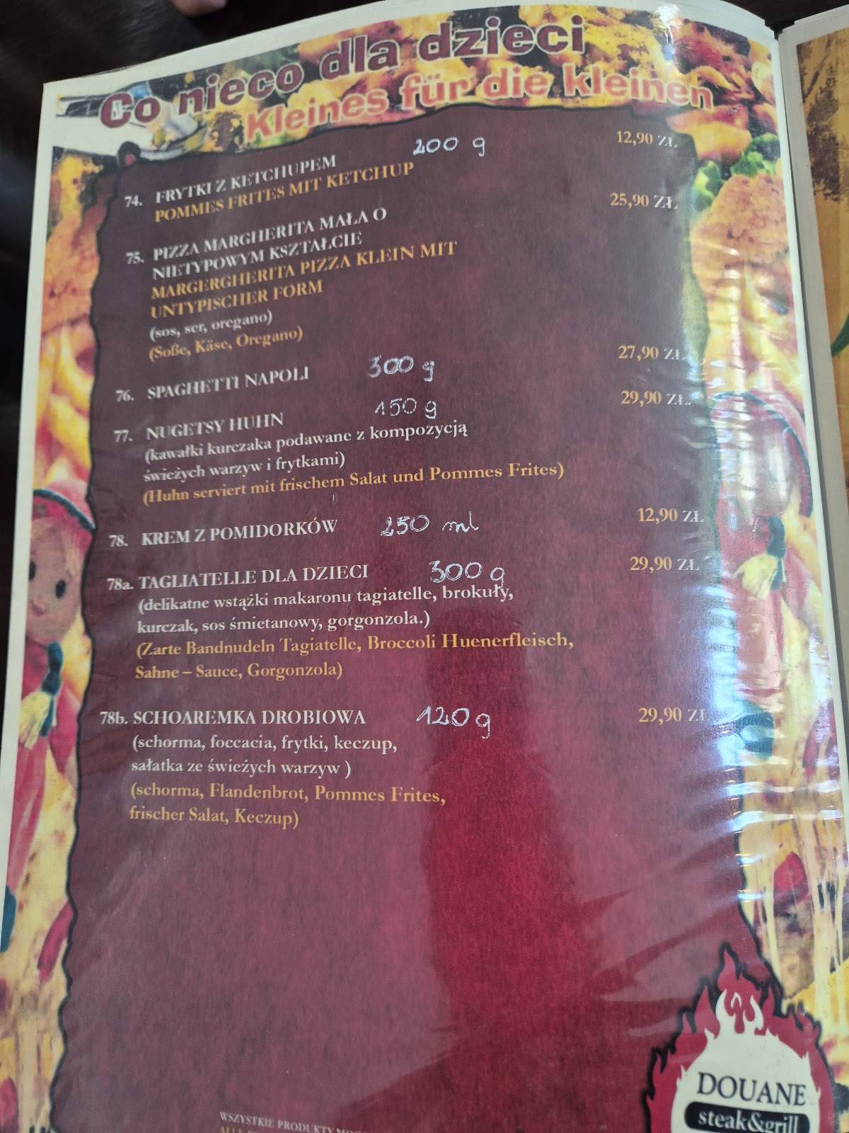Restauracja Douane меню