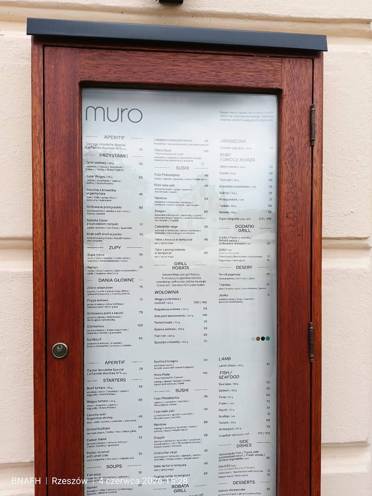 Restauracja MURO меню