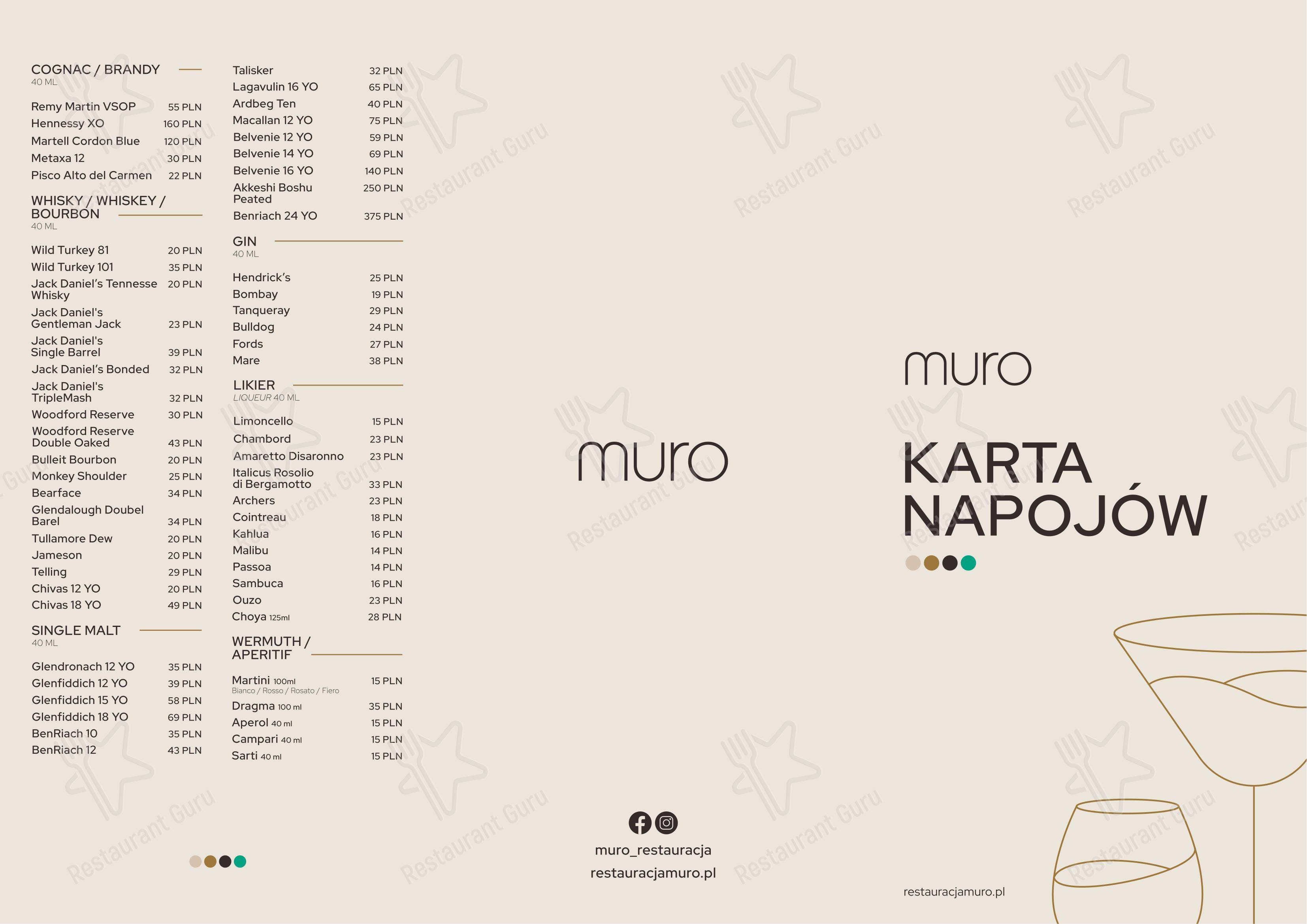 Restauracja MURO в Жешуве - Меню напитков