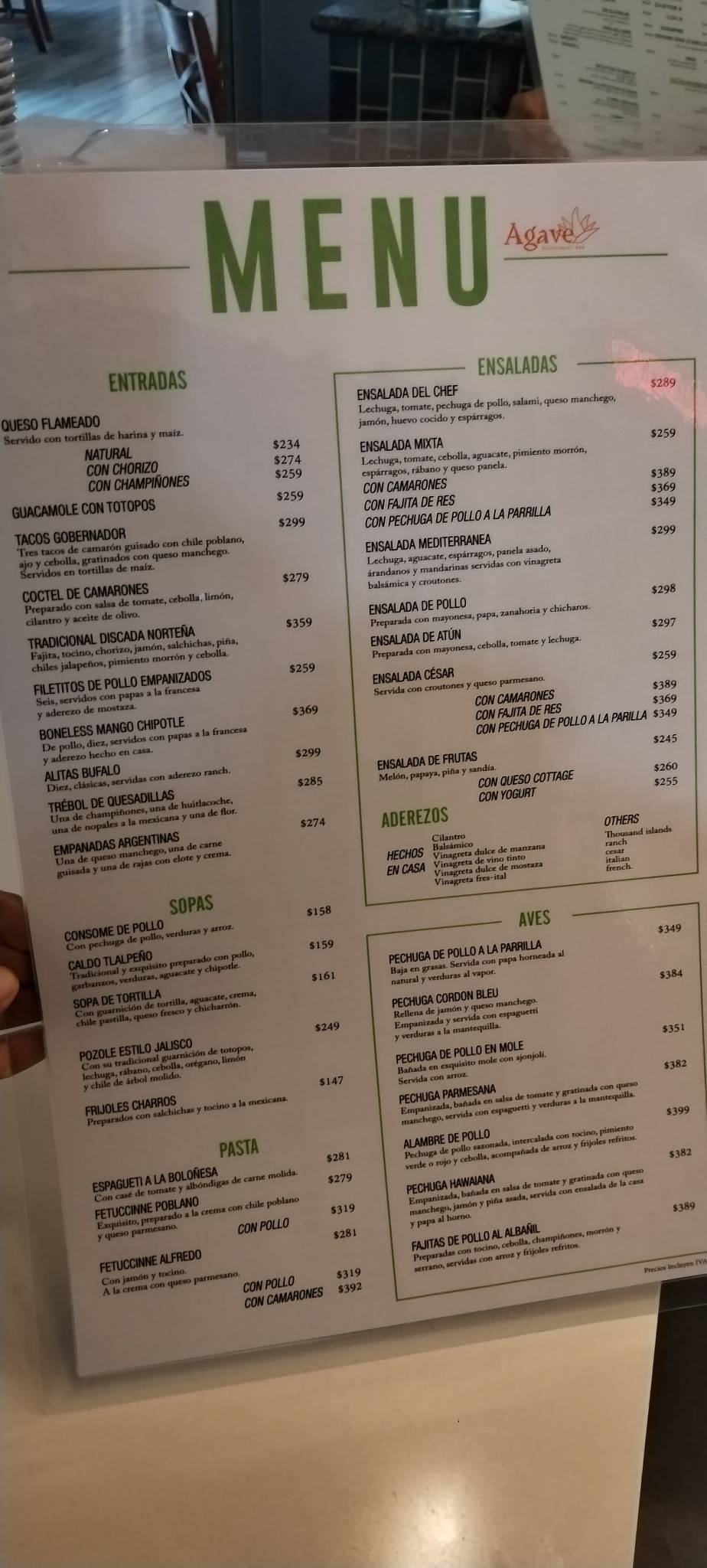 Restaurant Agave меню