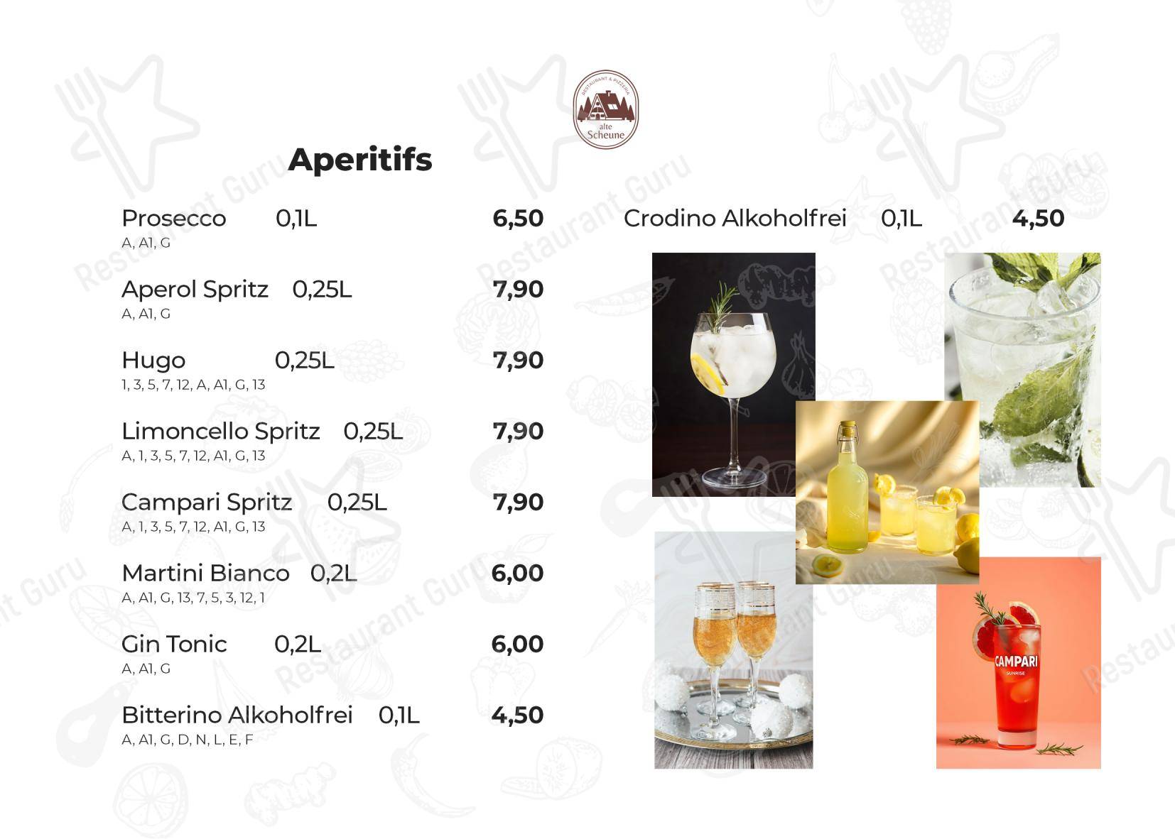 Restaurant Alte Scheune в Ридерих - Меню