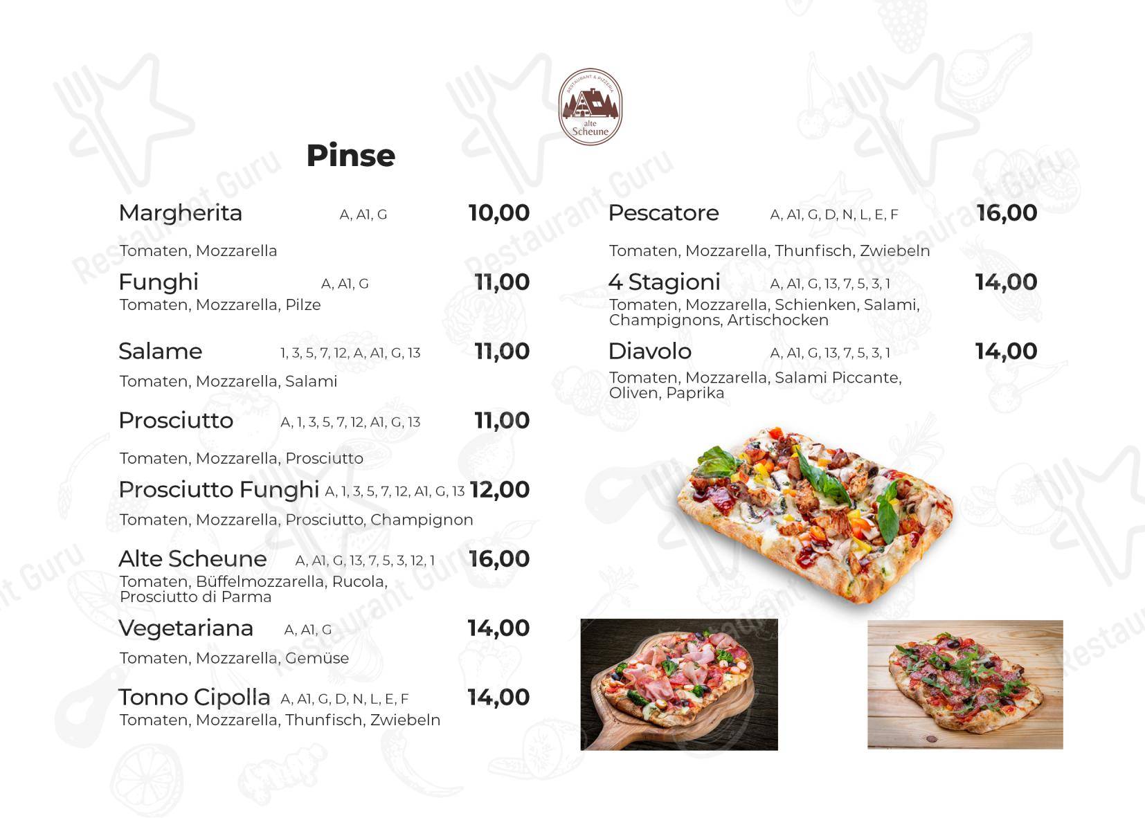 Меню ресторана Restaurant Alte Scheune в Ридерих