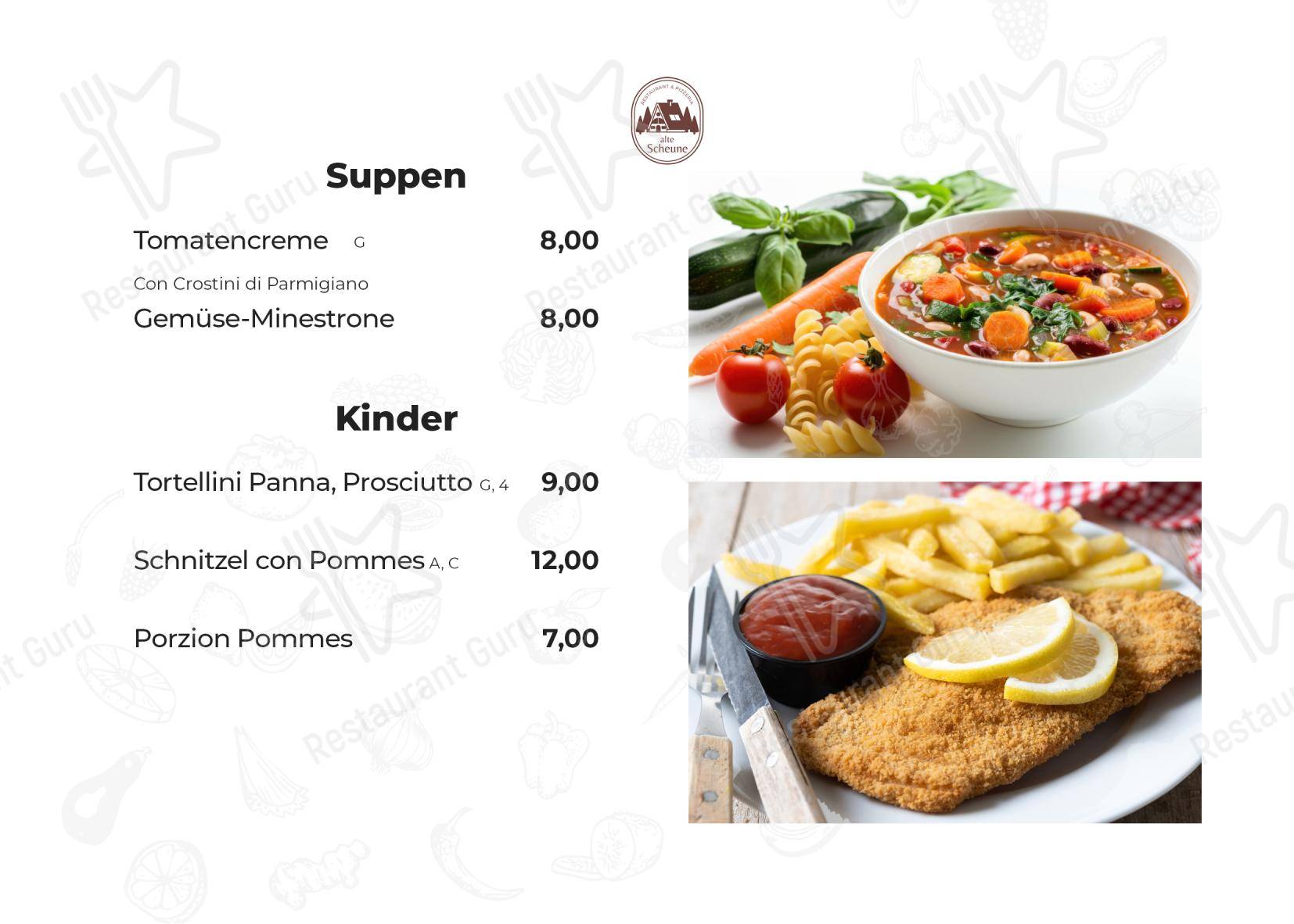 Restaurant Alte Scheune в Ридерих - Меню