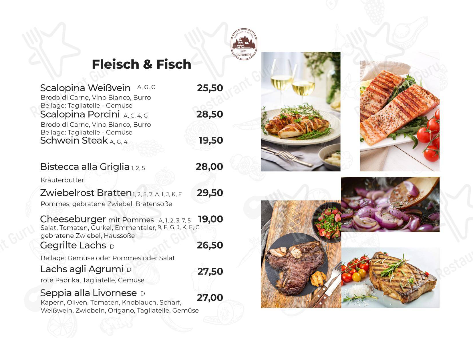 Меню ресторана Restaurant Alte Scheune
