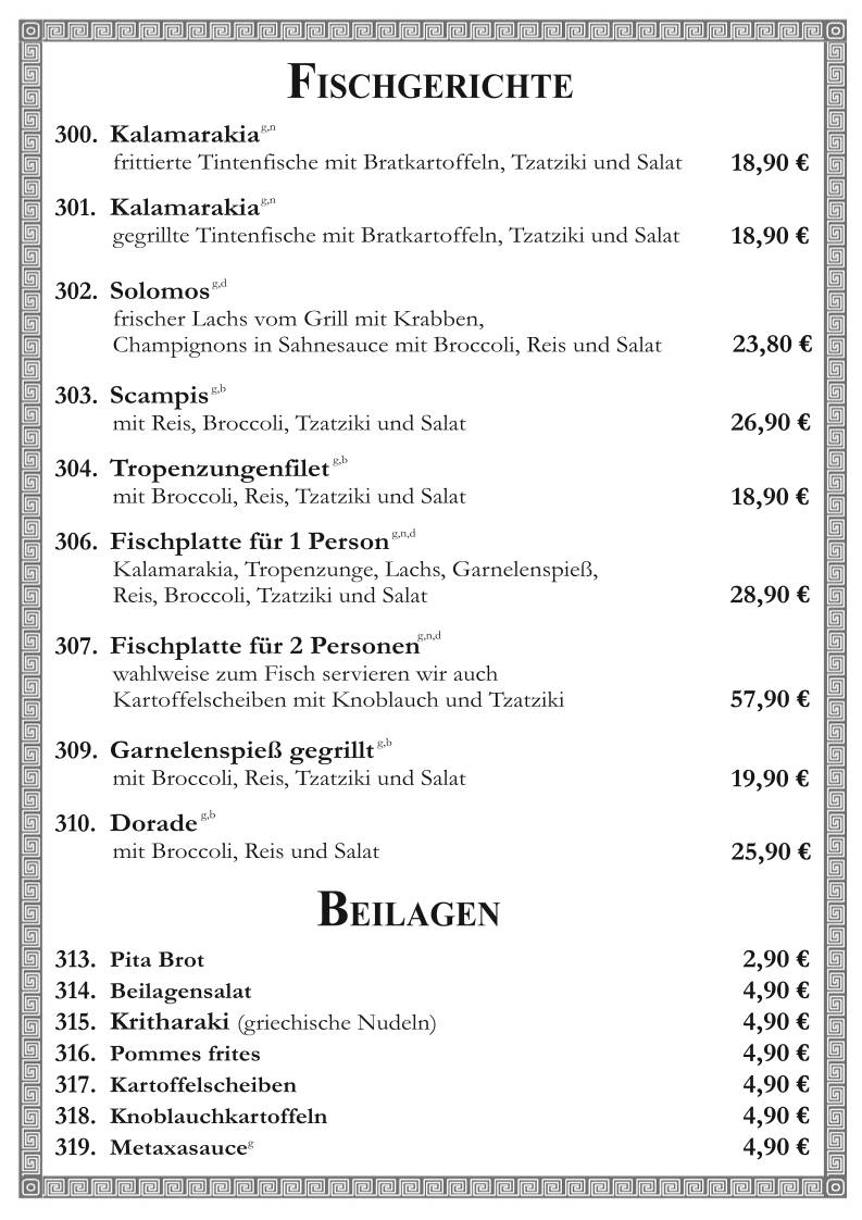 Restaurant Athena меню