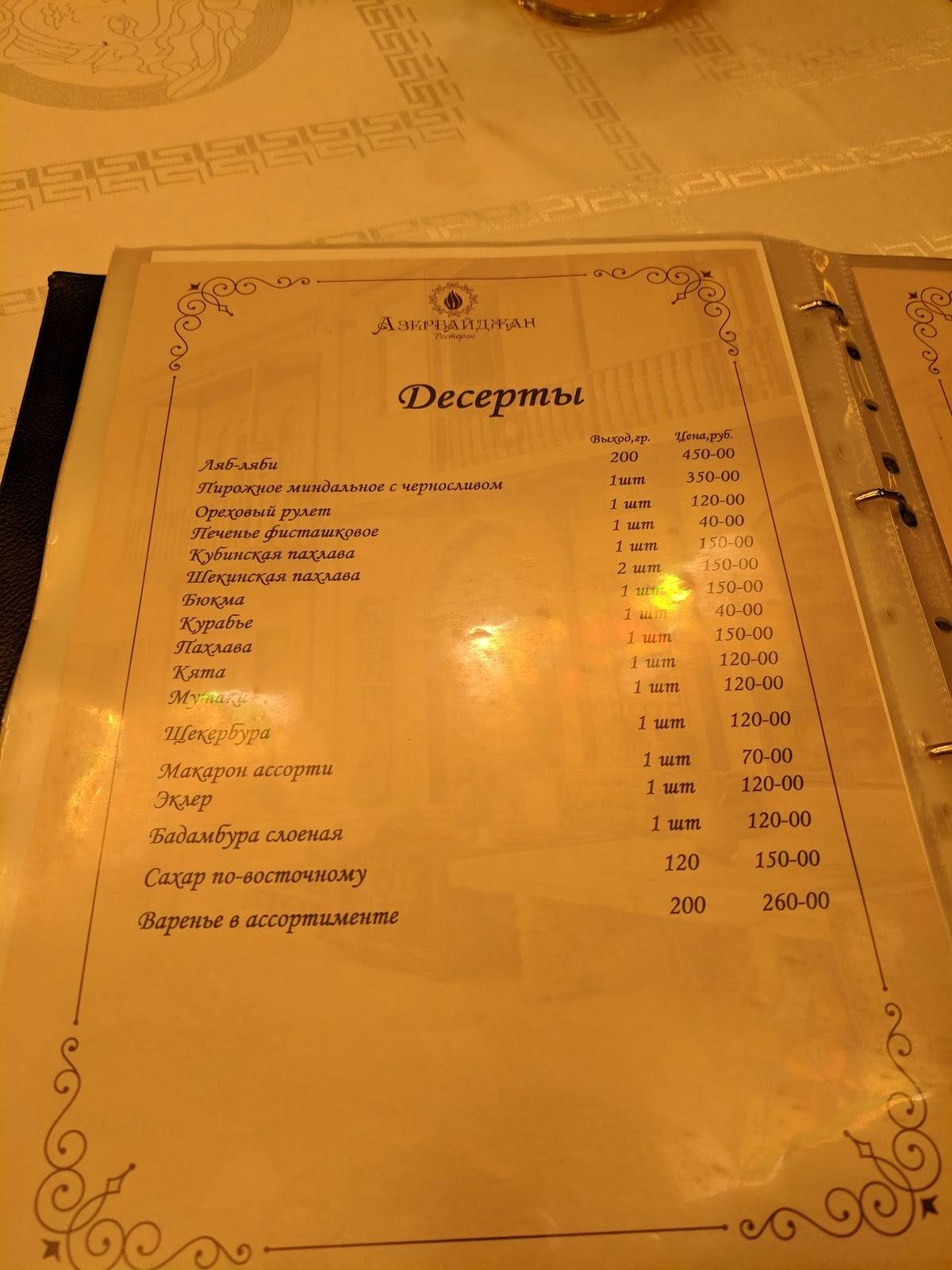 Азербайджан меню