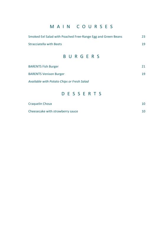 Barents restaurant меню