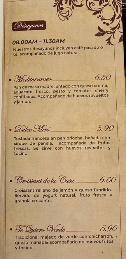 Café Miró меню