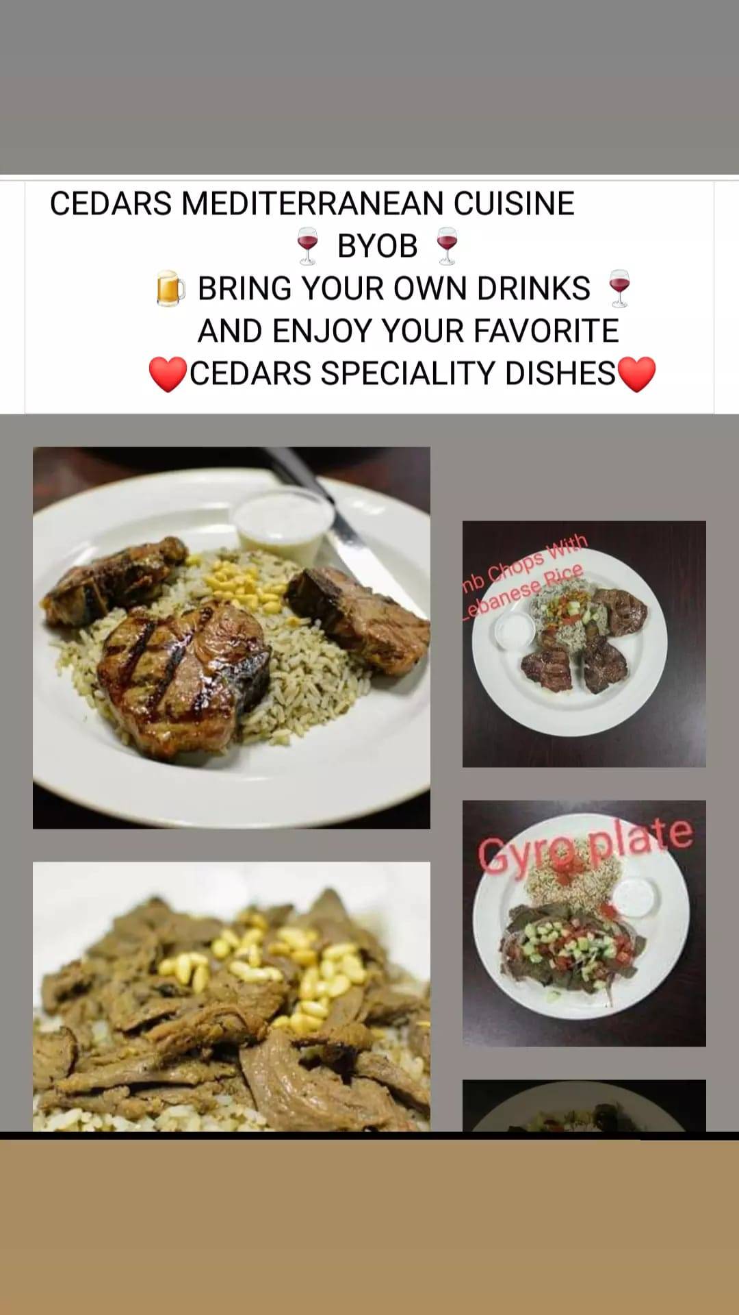 Cedars Mediterranean Cuisine меню