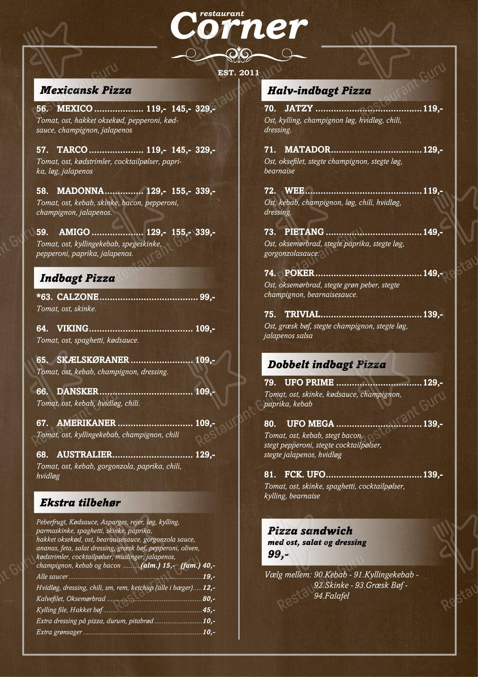 Меню пиццерии Restaurant Corner