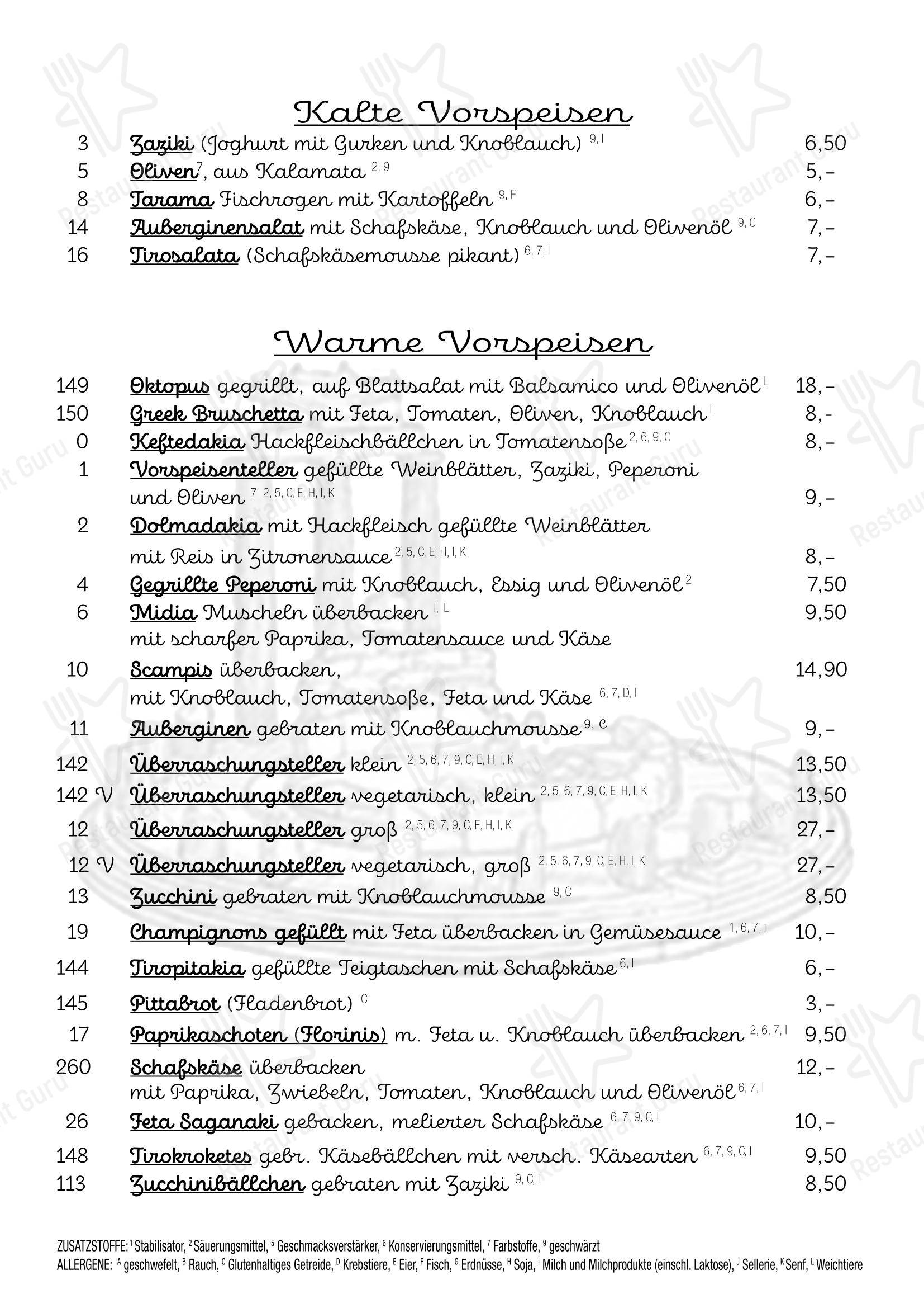 Меню напитков ресторана Restaurant Delphi в Ланштайне