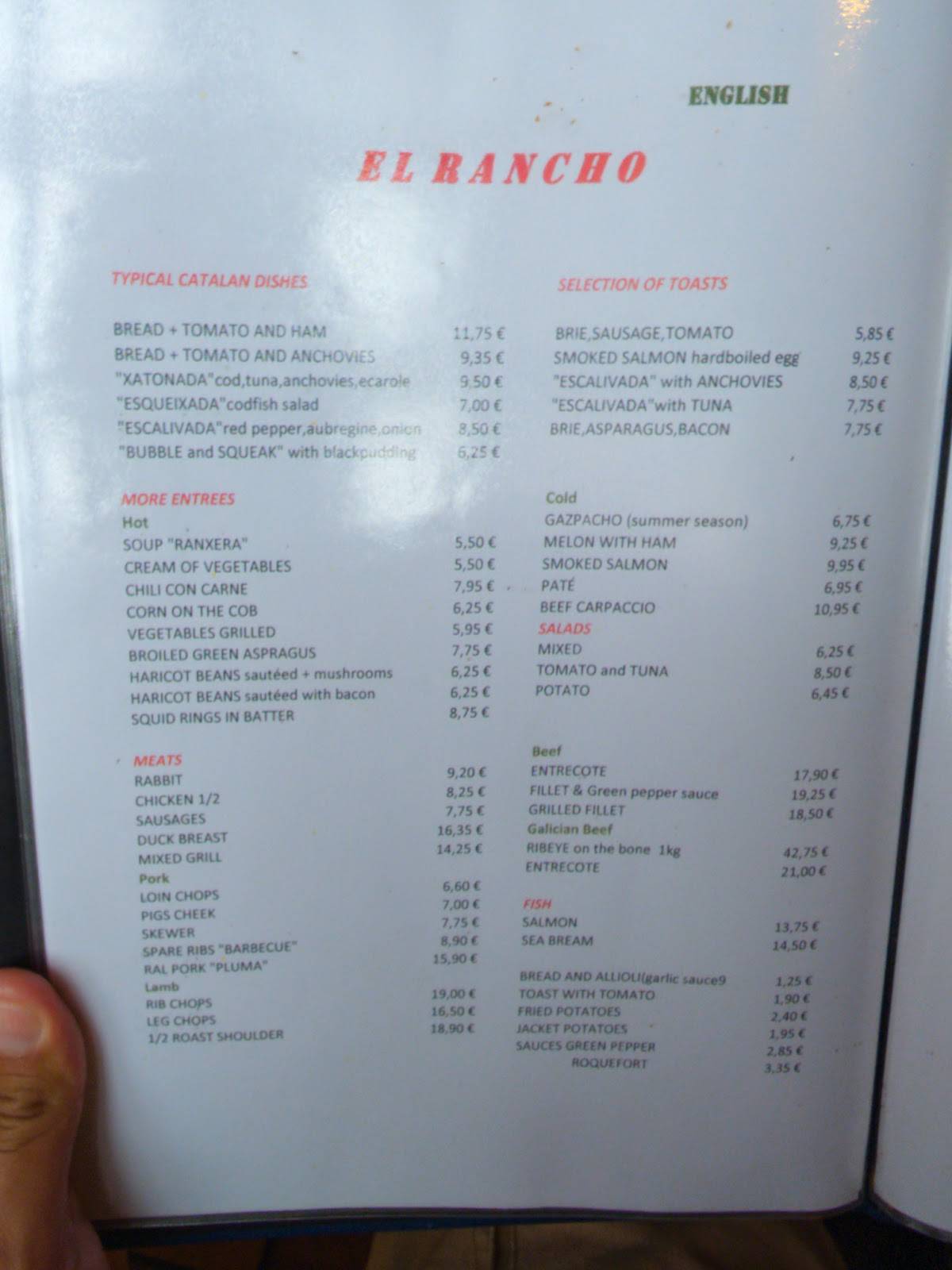 Restaurant El Ranxo меню