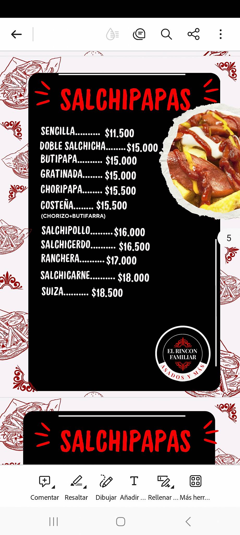 El Rincon Familiar меню