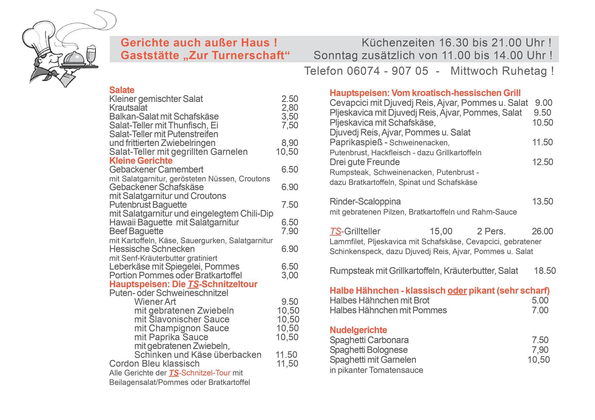 Gaststätte "zur Turnerschaft" меню