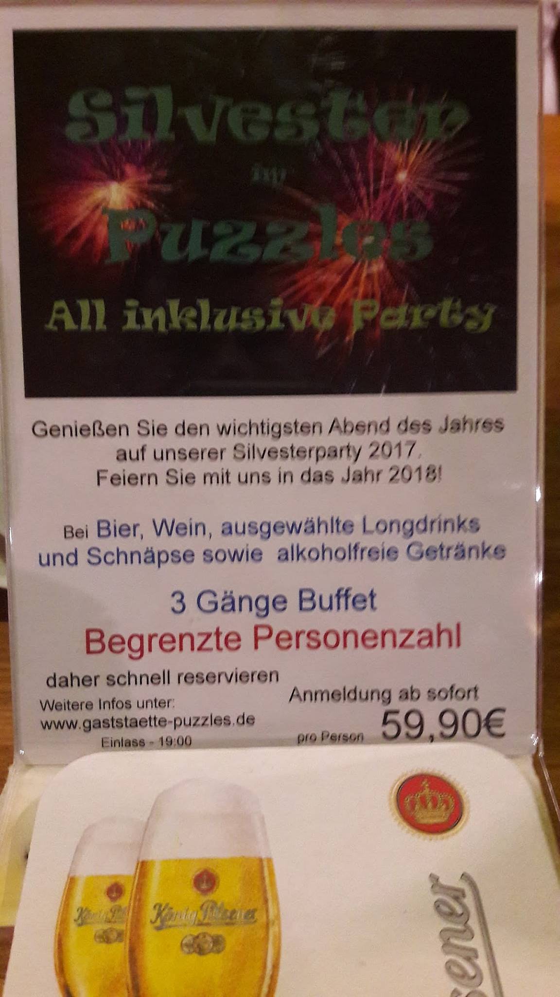 Gaststätte Puzzles меню