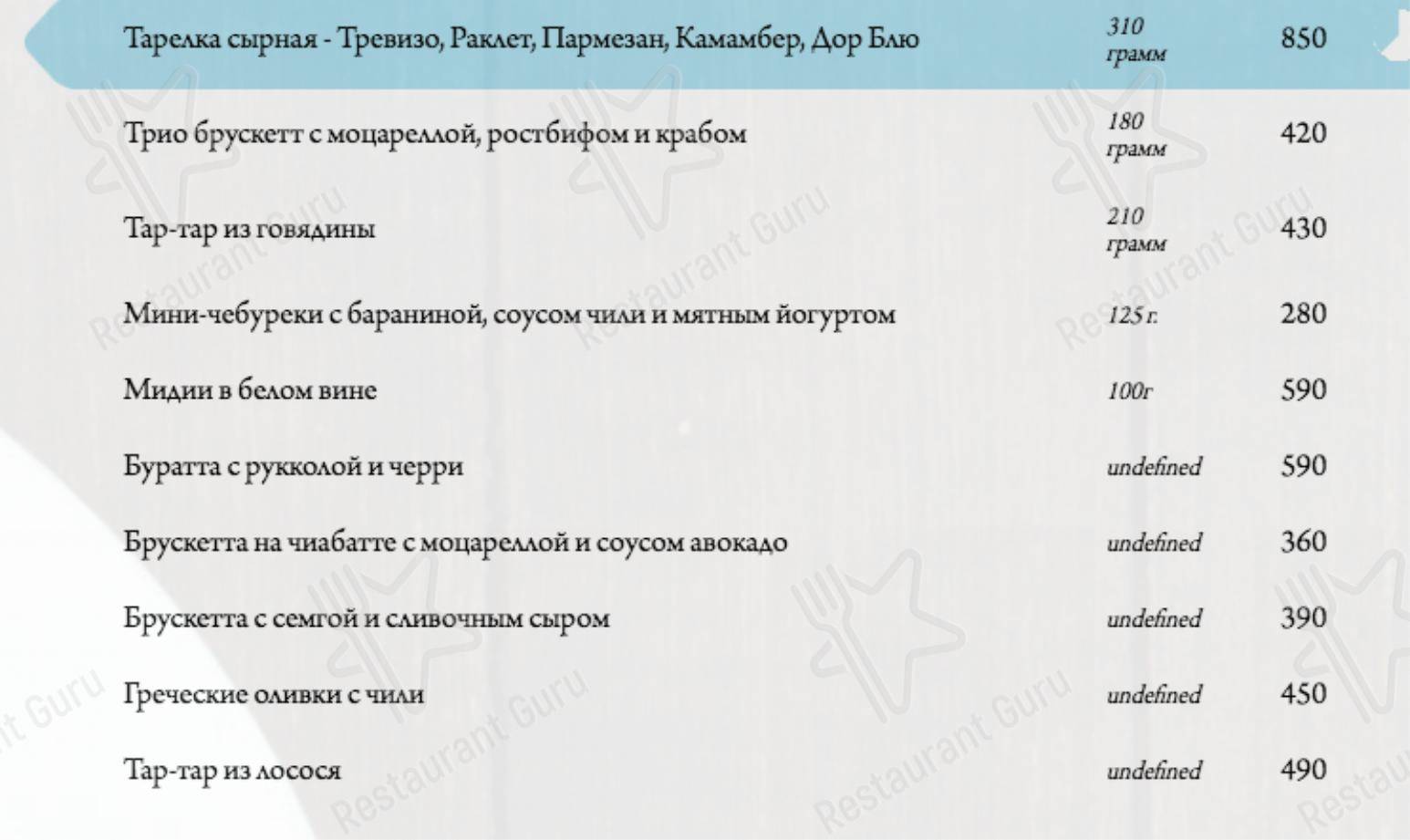 Взгляните на меню Голубка