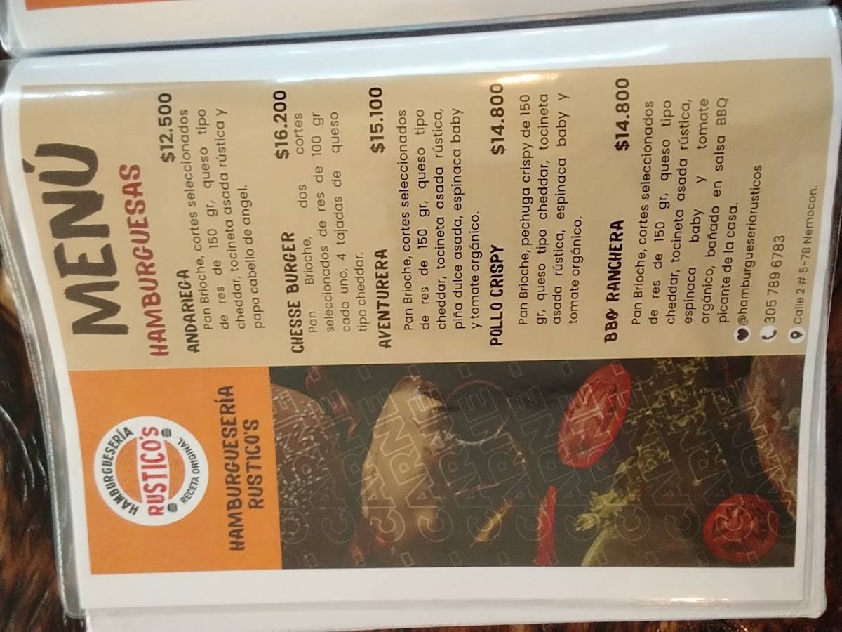 HAMBURGUESERIA RUSTICOS меню