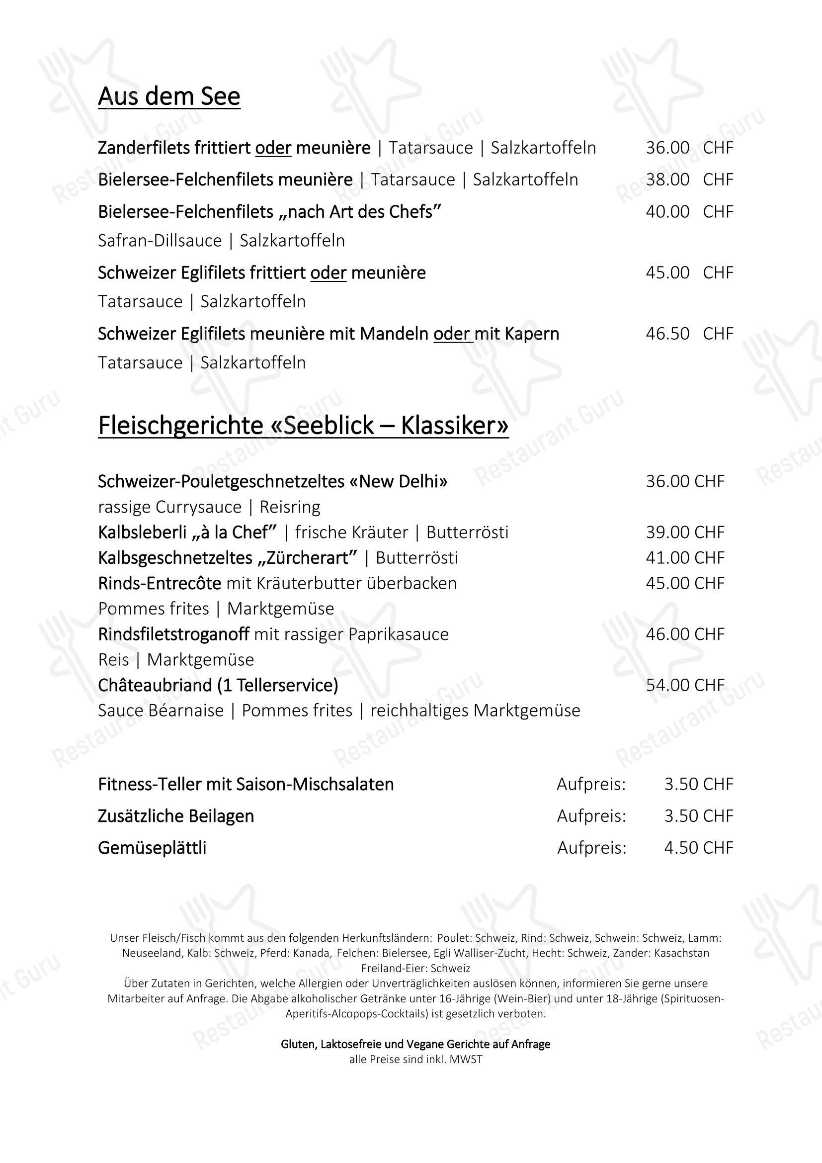Крафт меню ресторана Restaurant Hotel Seeblick