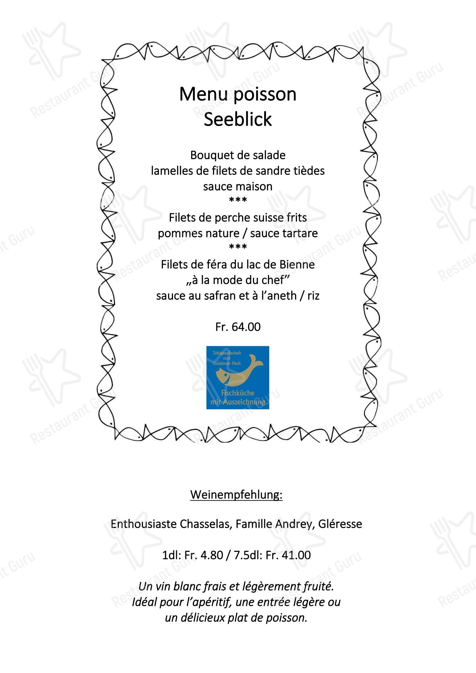 Основное меню ресторана Restaurant Hotel Seeblick в Мёригене