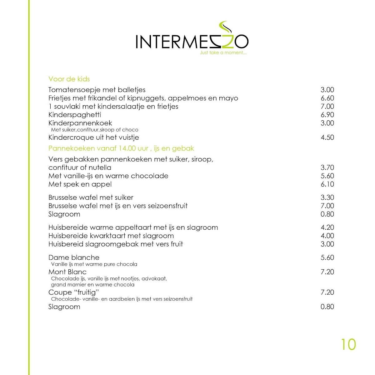 Intermezzo eetcafé меню