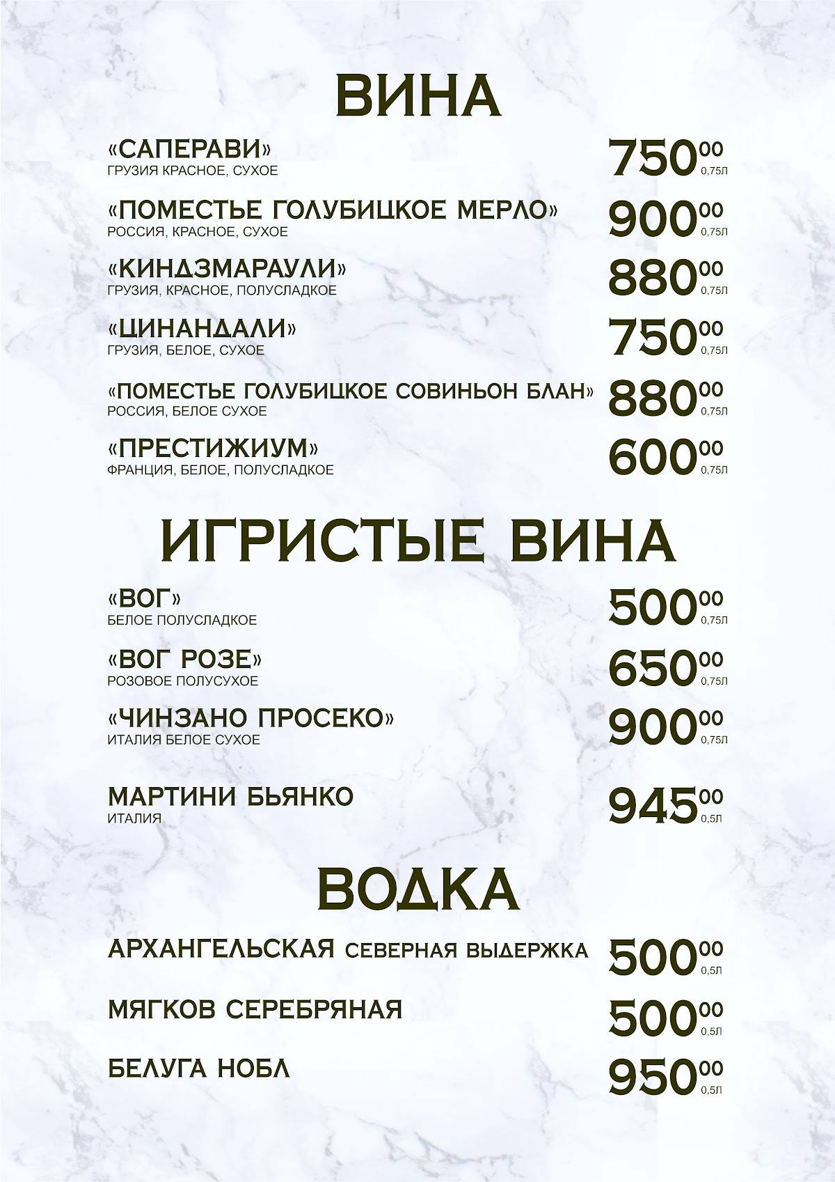 Легенда меню