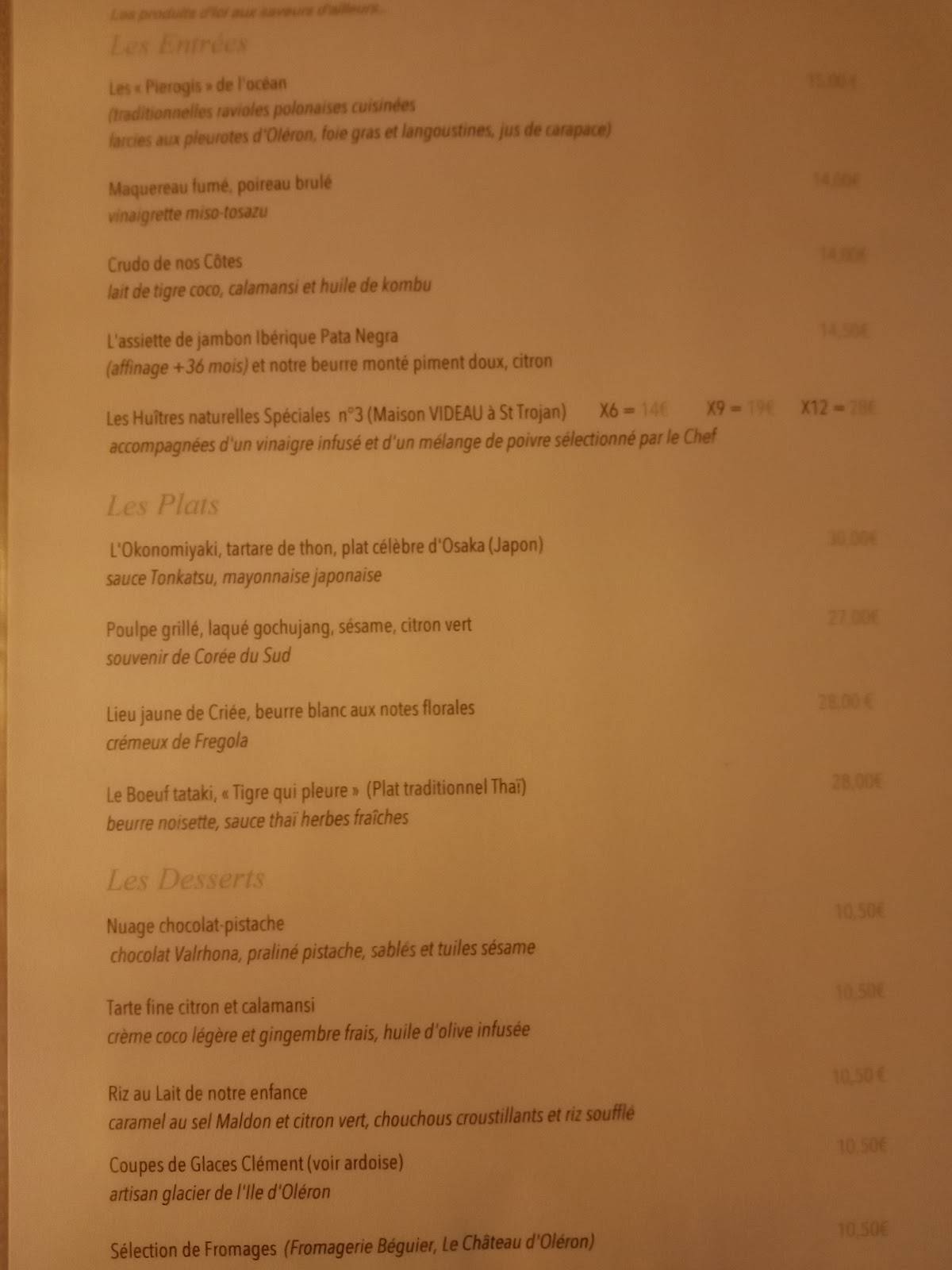 Les Poissons Rouges Restaurant Ile d'Oléron меню