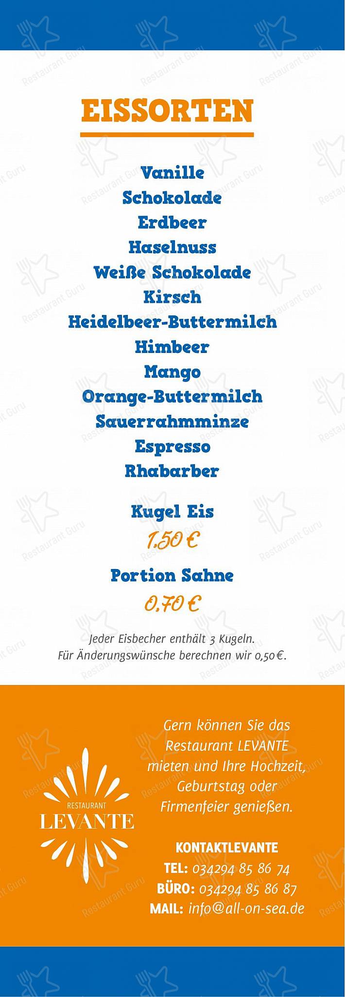 Коктейльная карта ресторана Restaurant Levante