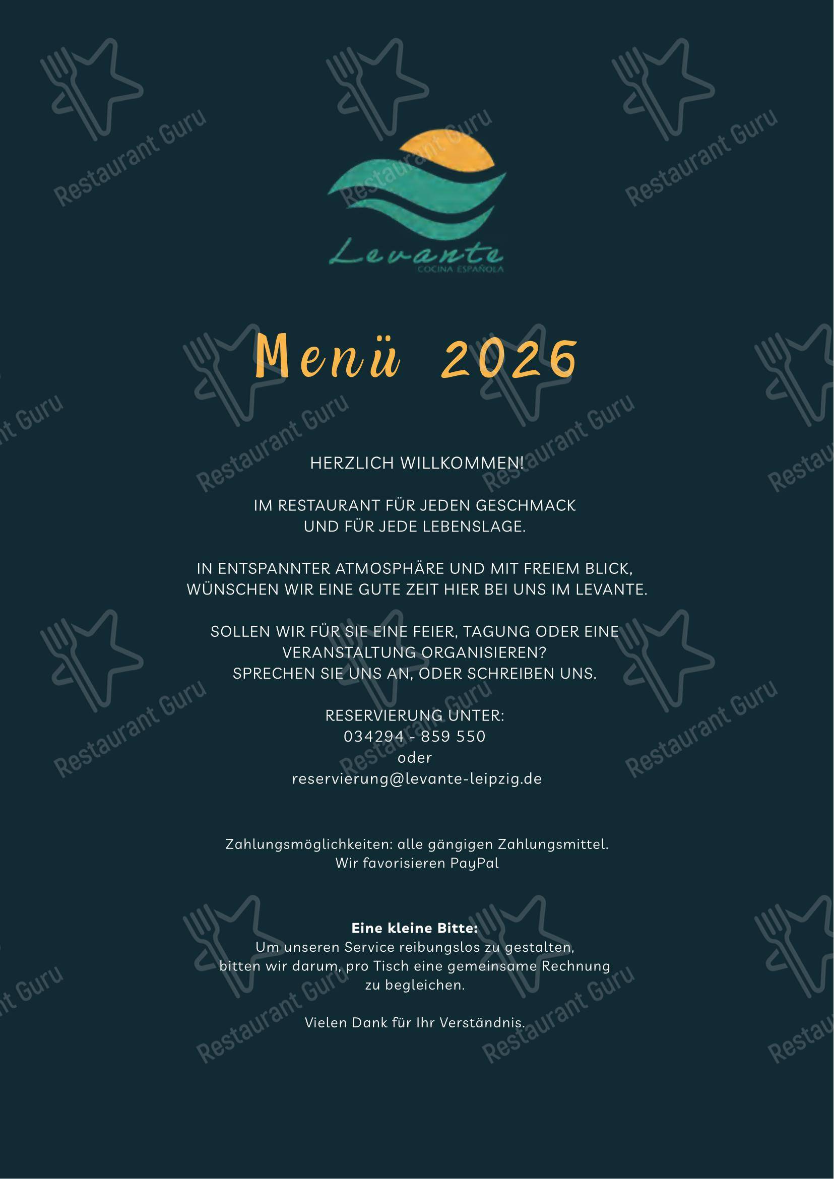 Restaurant Levante в Раквице - 菜单