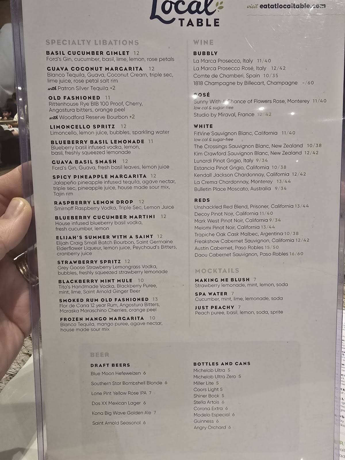 Local Table меню