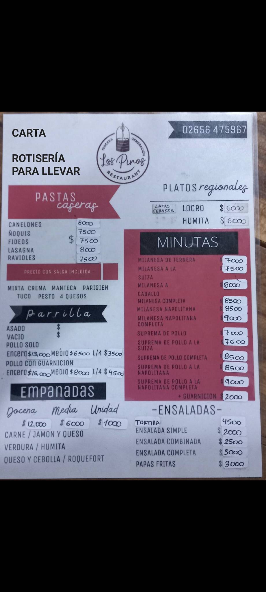 Los Pinos меню