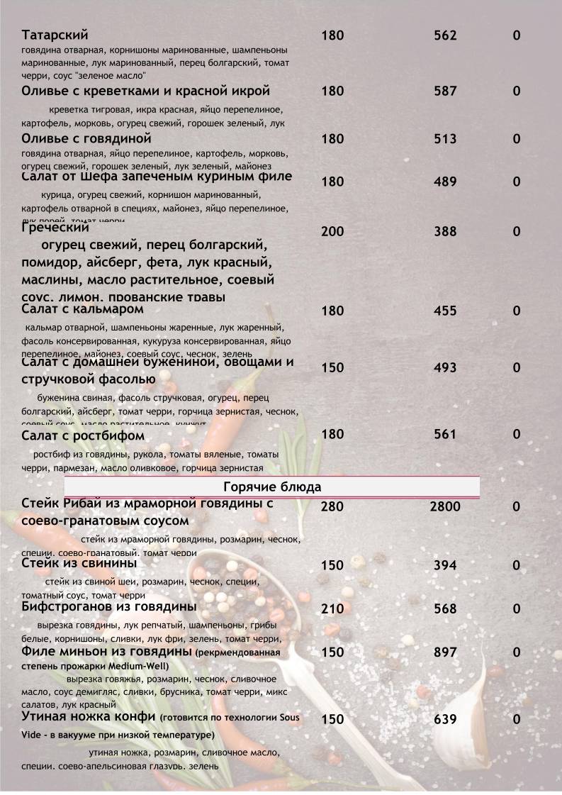 Миндаль меню