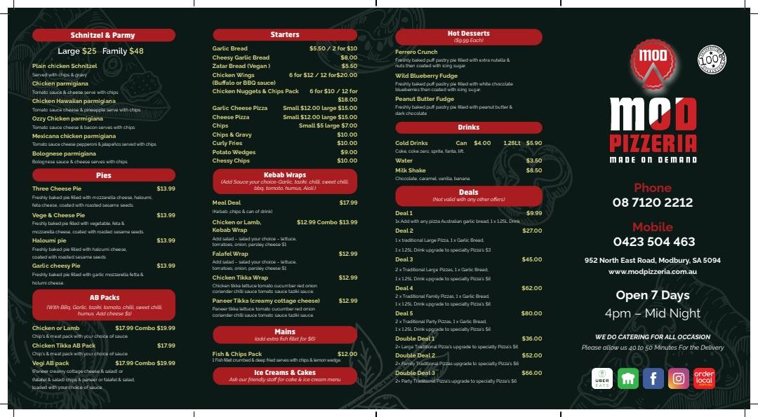 Mod Pizzeria Modbury меню