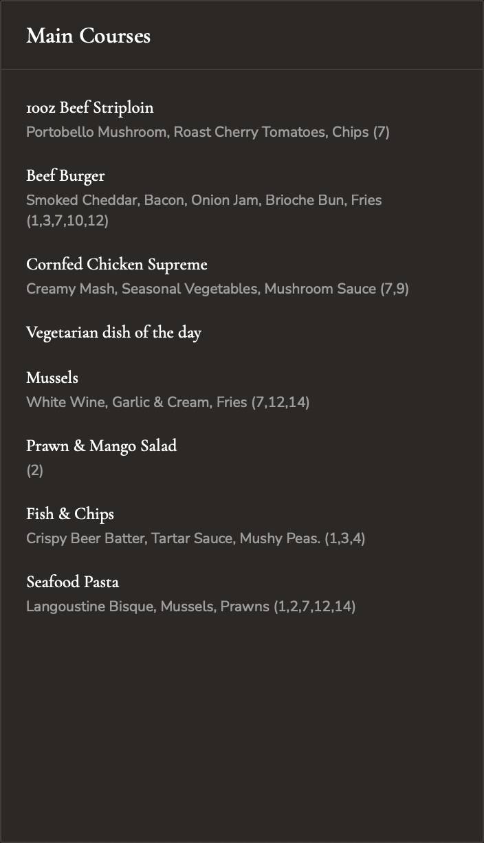 Morrissey's Doonbeg меню