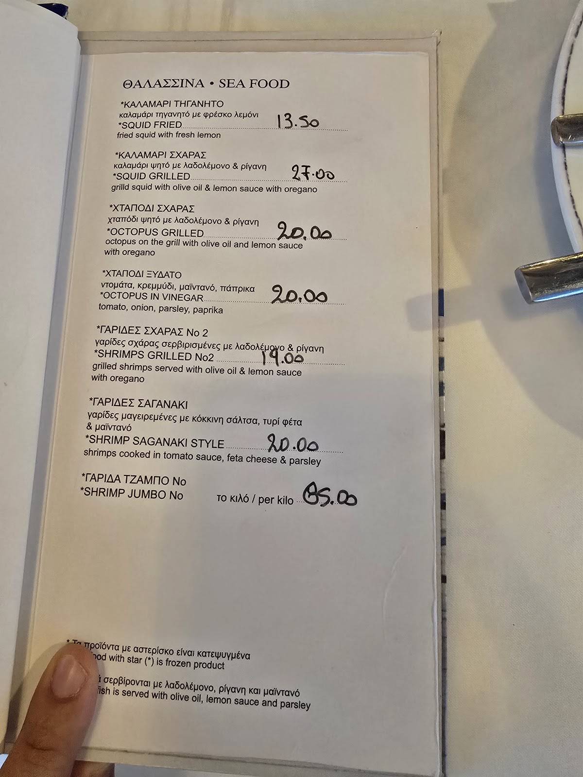 Ψαροταβέρνα Αργύρης меню