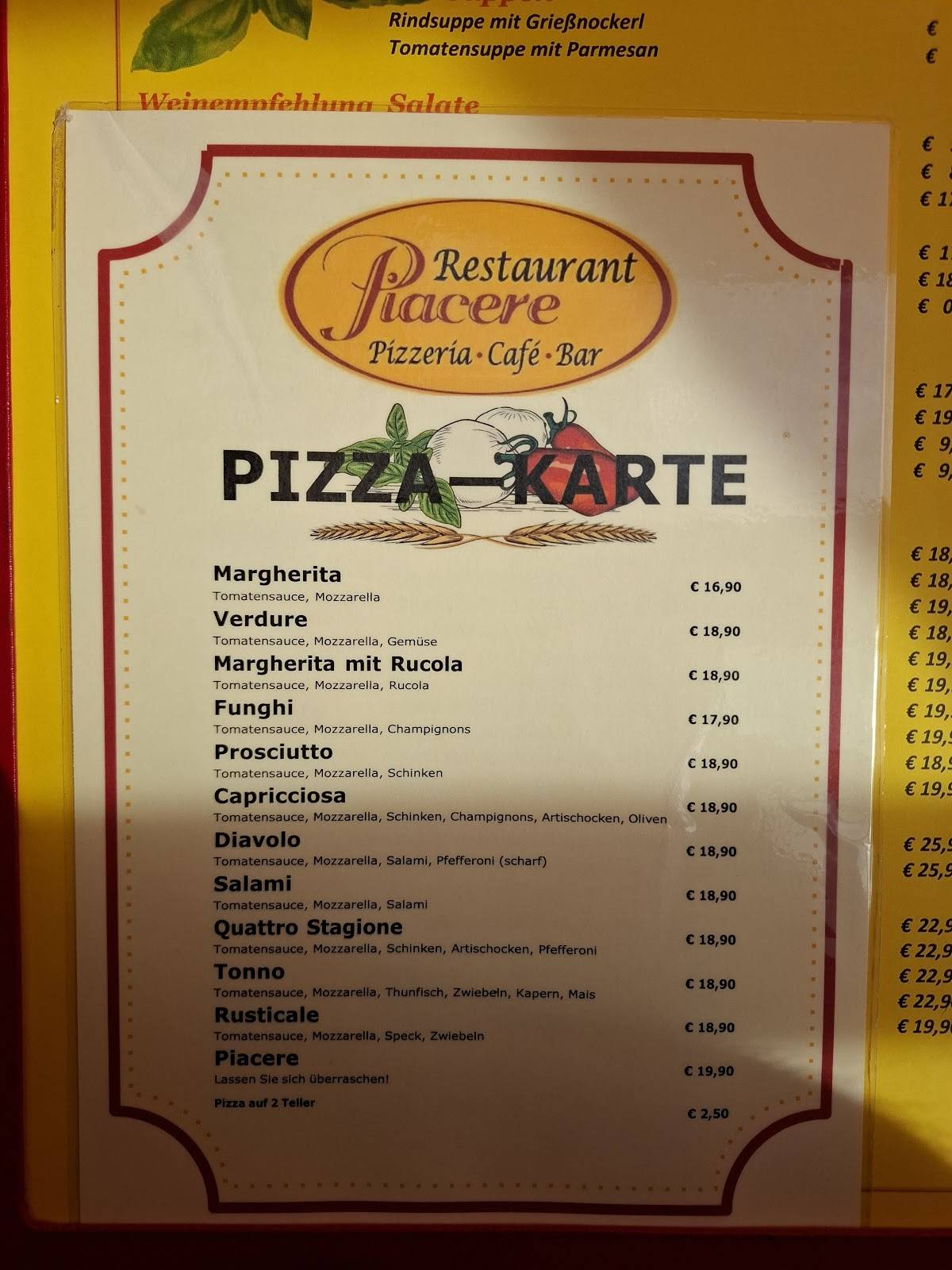 Restaurant Piacere меню