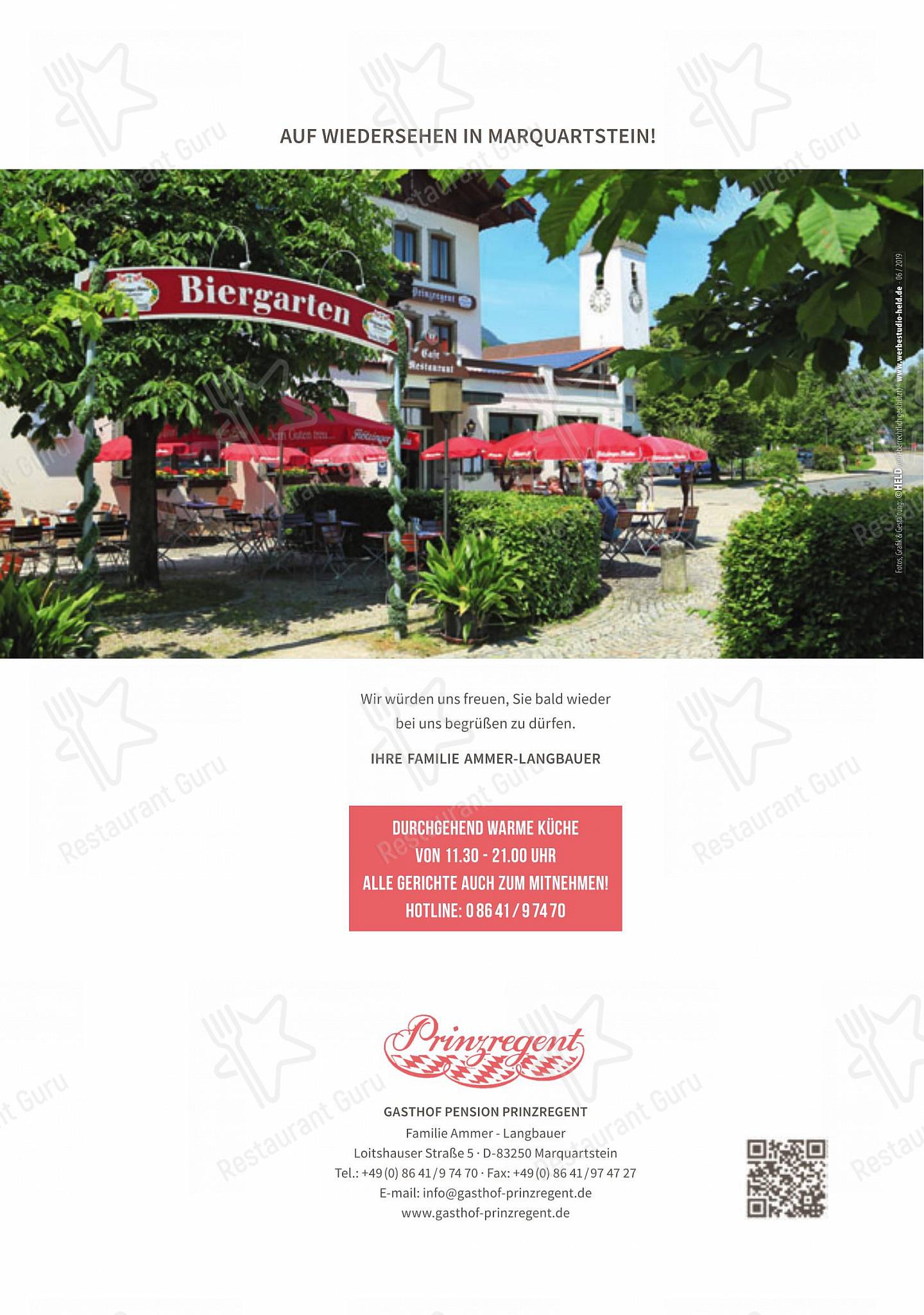 Меню ресторана Prinzregent в Марквартштайне