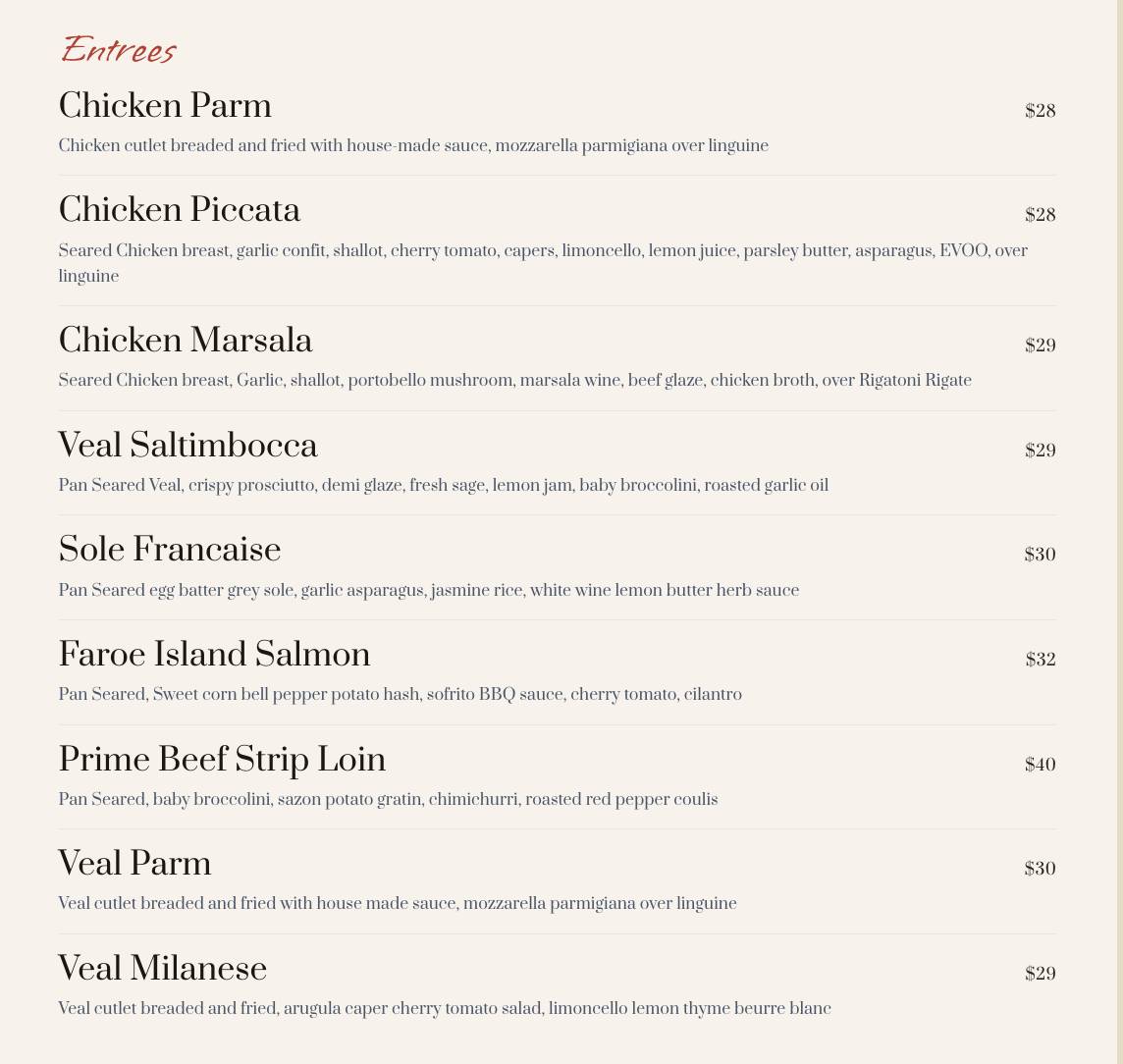 Reali's Cuisine меню