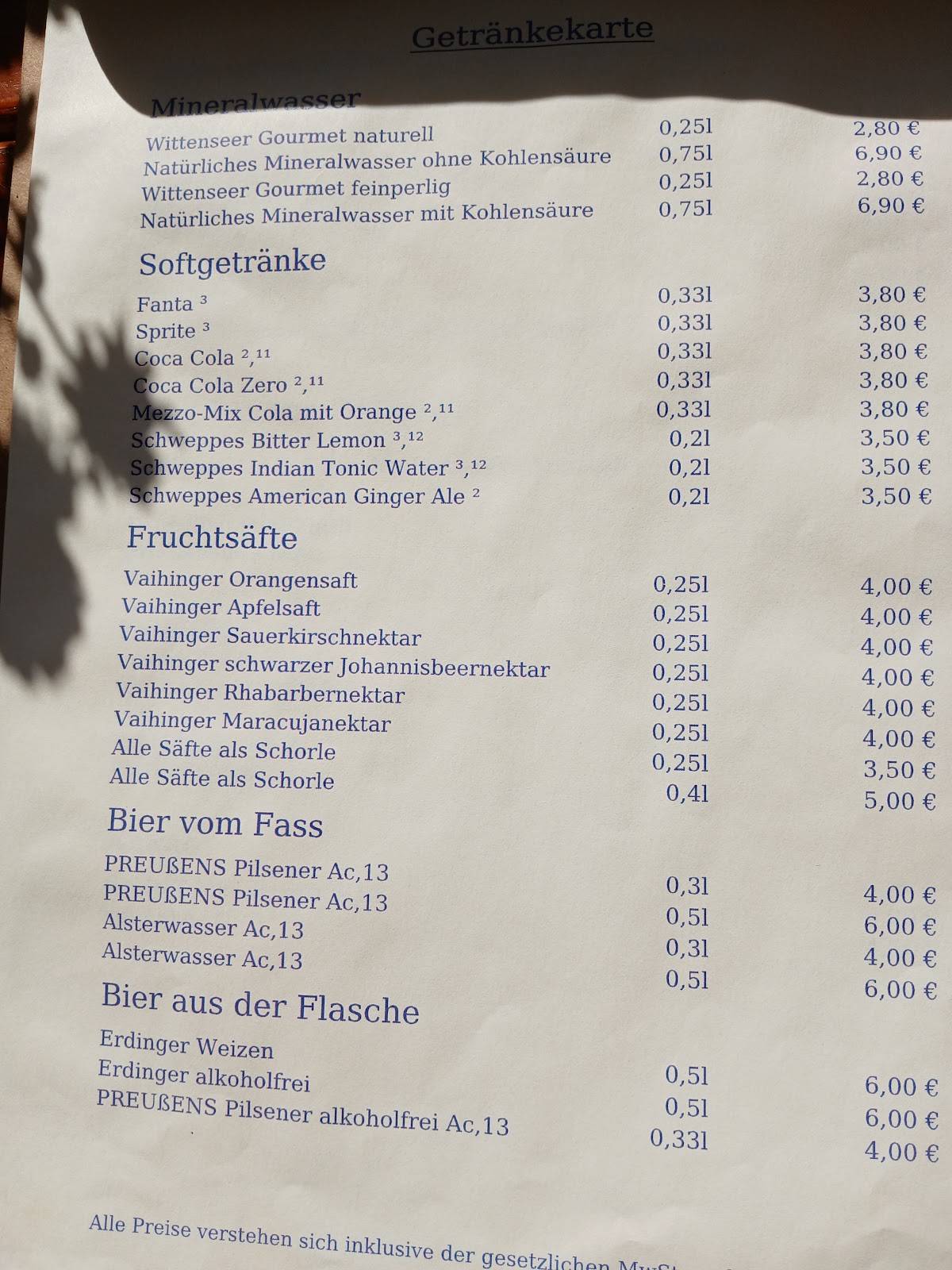 Restaurant und Café Prinzeninsel меню