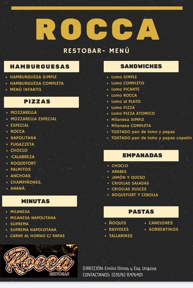 Rocca restobar меню