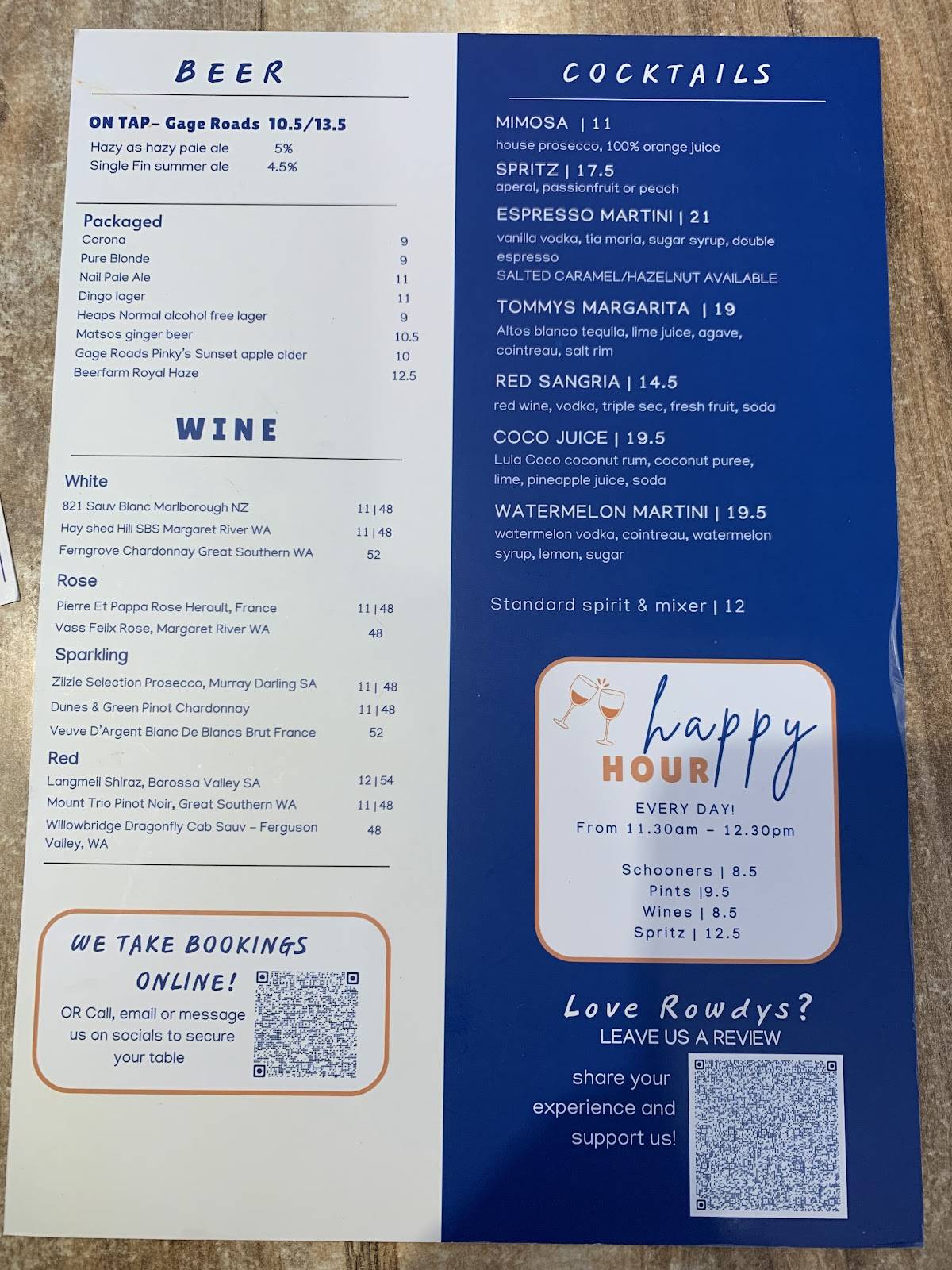 Rowdy’s Cafe Rockingham меню