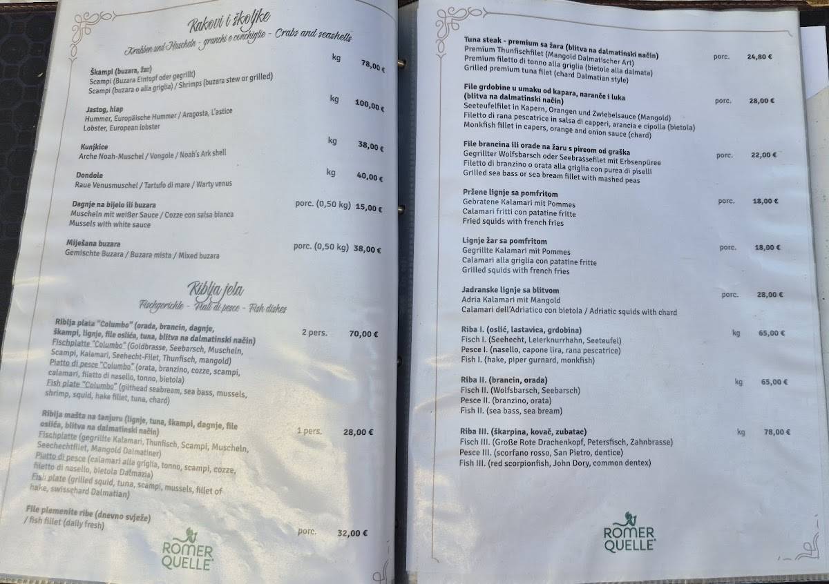 Restaurant Santa Maria меню