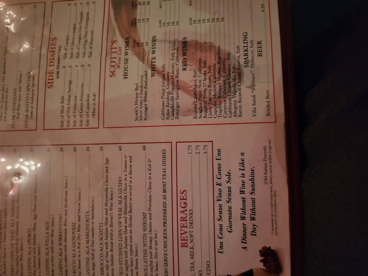 Scotti's Italian Restaurant меню