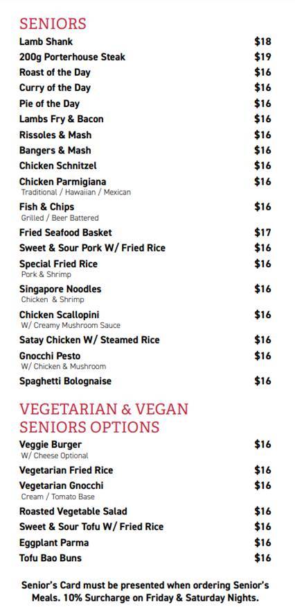 Springvale RSL меню
